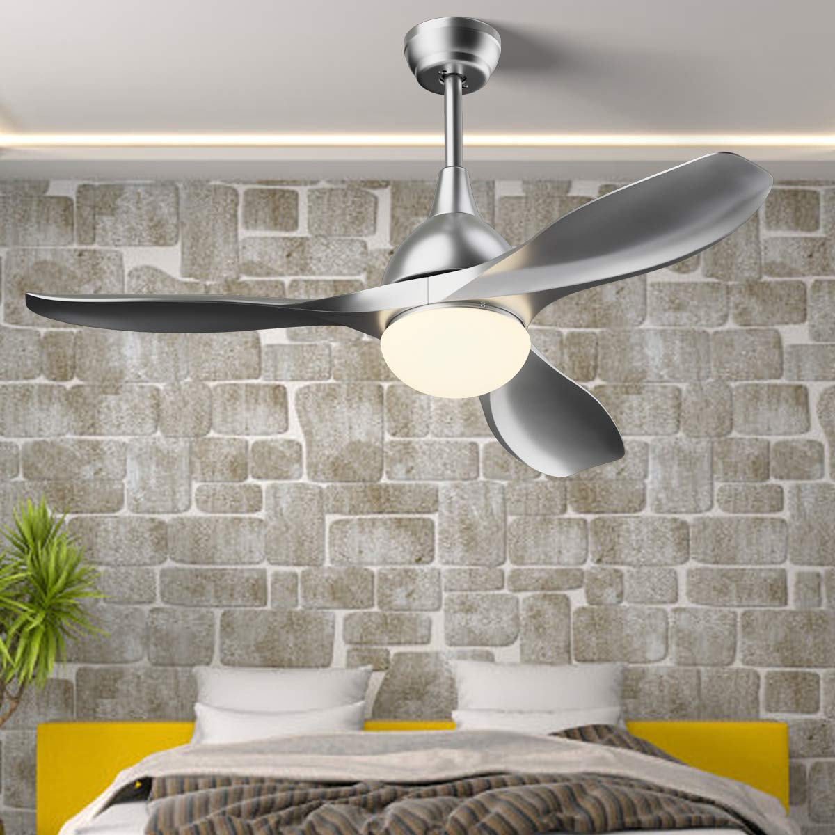 Tangkula 48-inch Modern Ceiling Fan with LED Light - Low Profile Indoor Ceiling Fan with Remote Control, Quiet Reversible Motor, 5 Speed Settings & 3 Color Temperatures - Perfect for Bedroom, Living Room & Office (Silver)