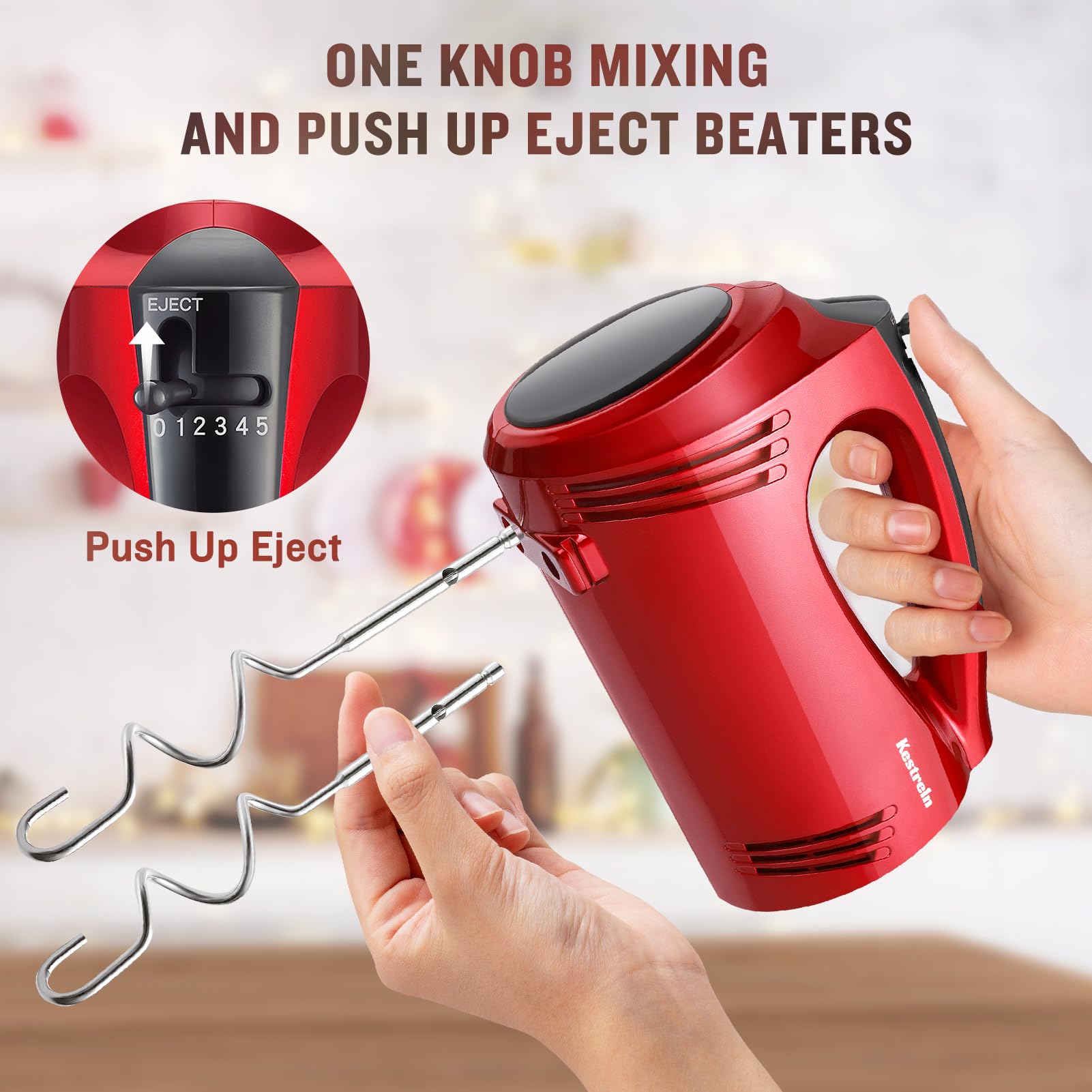 Electric Hand Mixer with Flat Bottom - 5-Speed Portable Handheld Mixer for Baking, Cake, Dough - Includes Dough Hooks for Thick Batters - Perfect for Home Kitchen, Professional Bakeries & Holiday Cooking