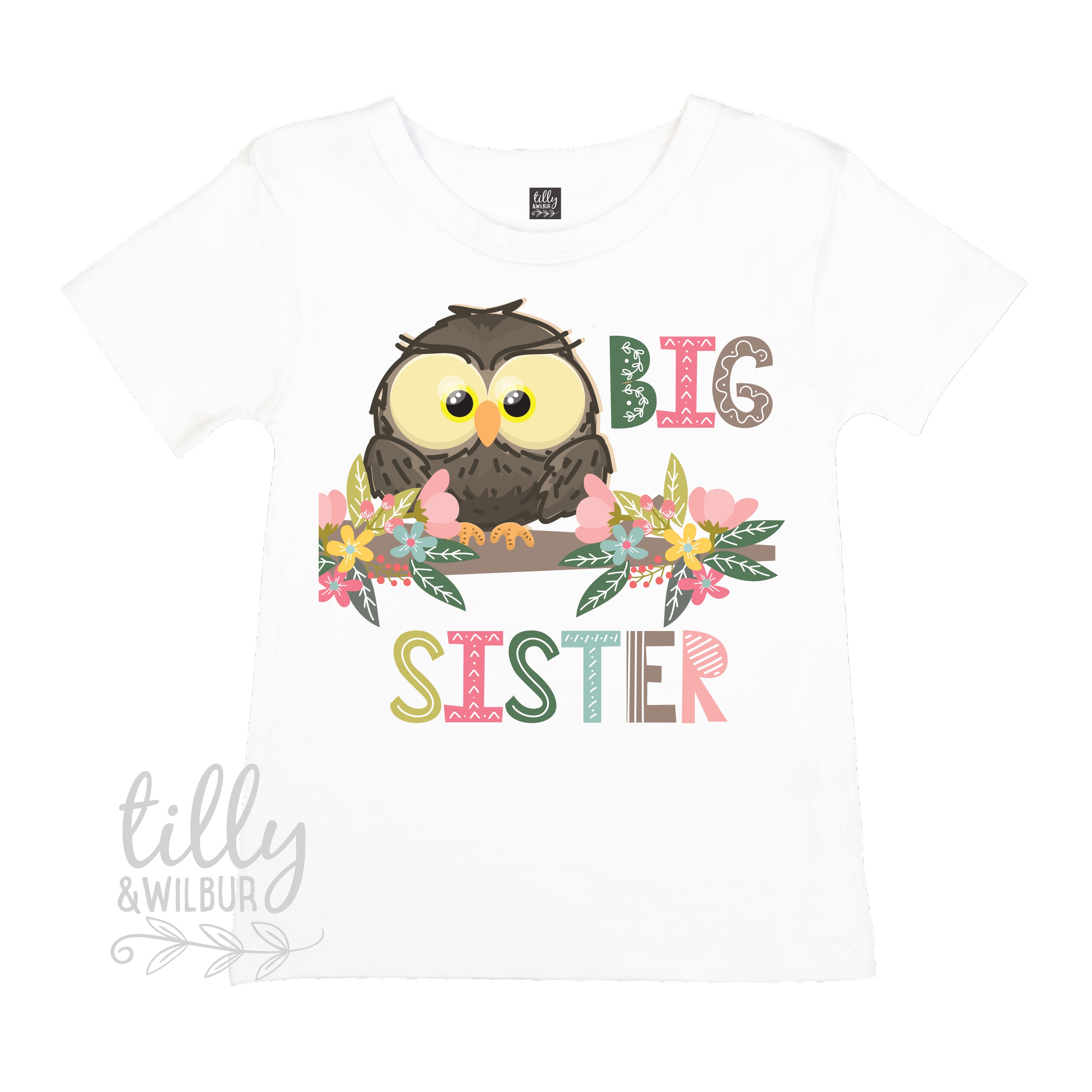 Big Sister Owl Graphic T-Shirt for Girls - Cute Owl Design Cotton Tee for Sisters - Perfect for Family Outings & Sibling Matching