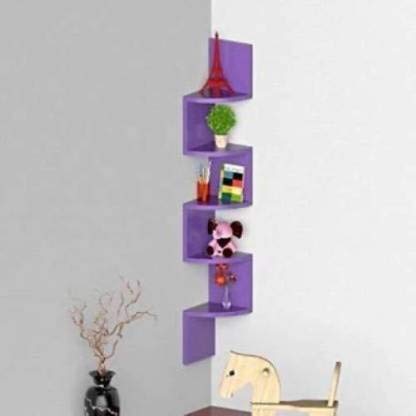 Fleurs De Rocaille Zigzag Corner Wall Shelf Unit - Space Saving Wall Mounted Storage Rack for Books, Decor & Display - Perfect for Living Room, Bedroom & Office Organization (Purple)