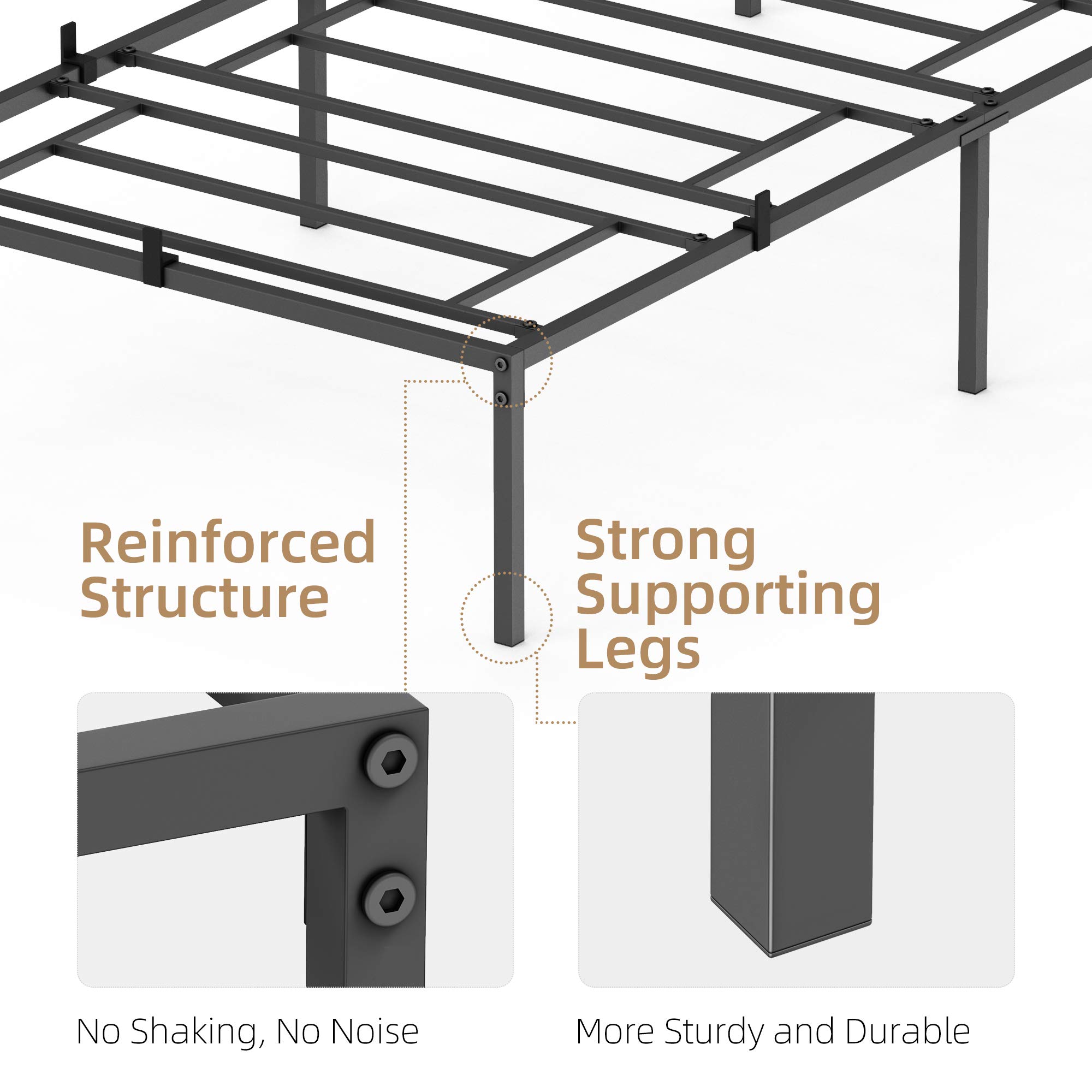 Heavy Duty Twin Metal Bed Frame with Steel Slat Support - No Box Spring Needed - Easy Assembly 75.2