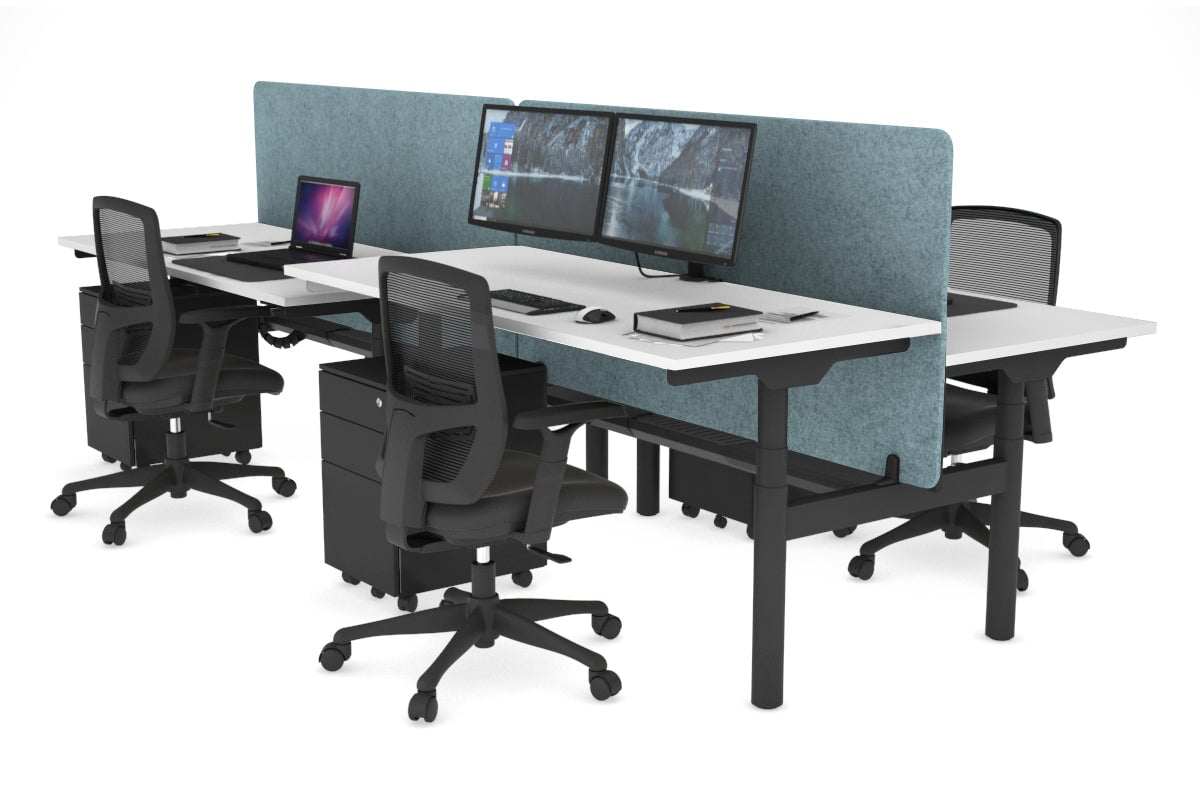 Flexi Premium Height Adjustable 4-Person H Bench Workstation - Black Frame [1600L x 700W] - Ideal for Office, Coworking Space & Home Office Setup