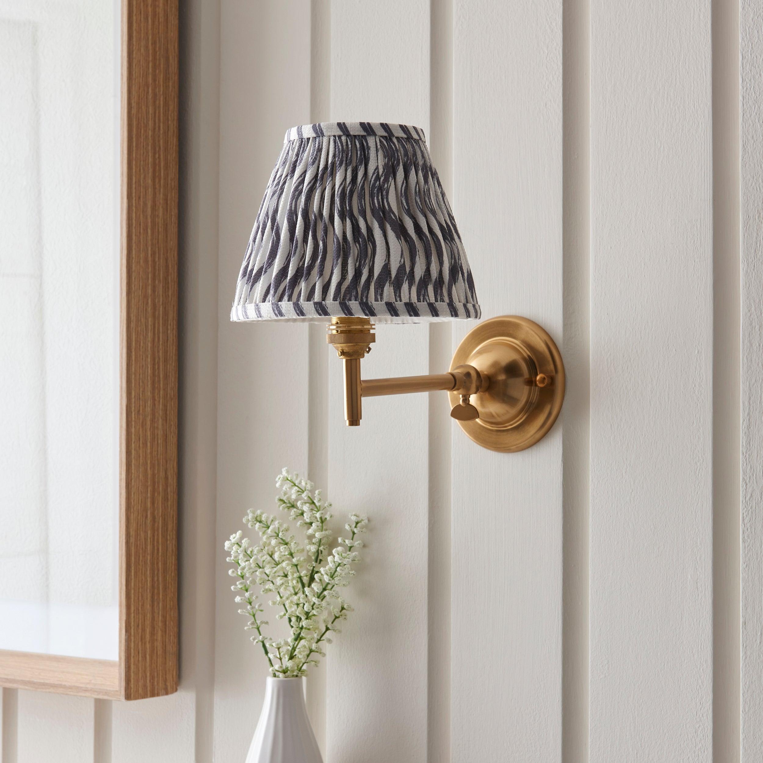 Dome Fold Brass Wall Light - Fold & Ripple Design with 16cm Pearl Grey Shade | Perfect for Bedroom, Living Room & Hallway Lighting