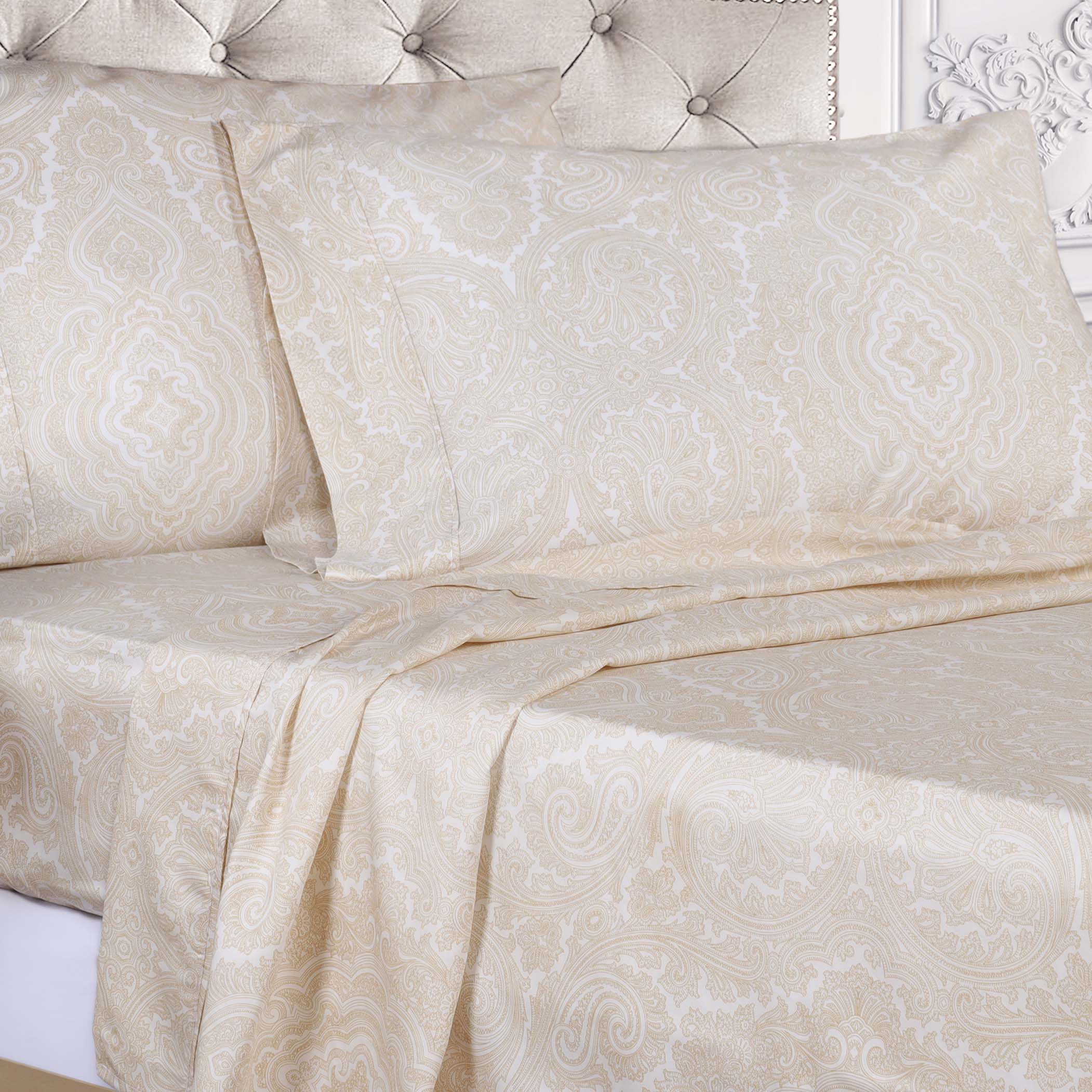 Italian Paisley 600 Thread Count Cotton Blend Deep Pocket Sheet Set - Ultra Soft Bedding for Queen & King Size Beds - Perfect for Luxury Hotels, Guest Rooms & Master Bedrooms