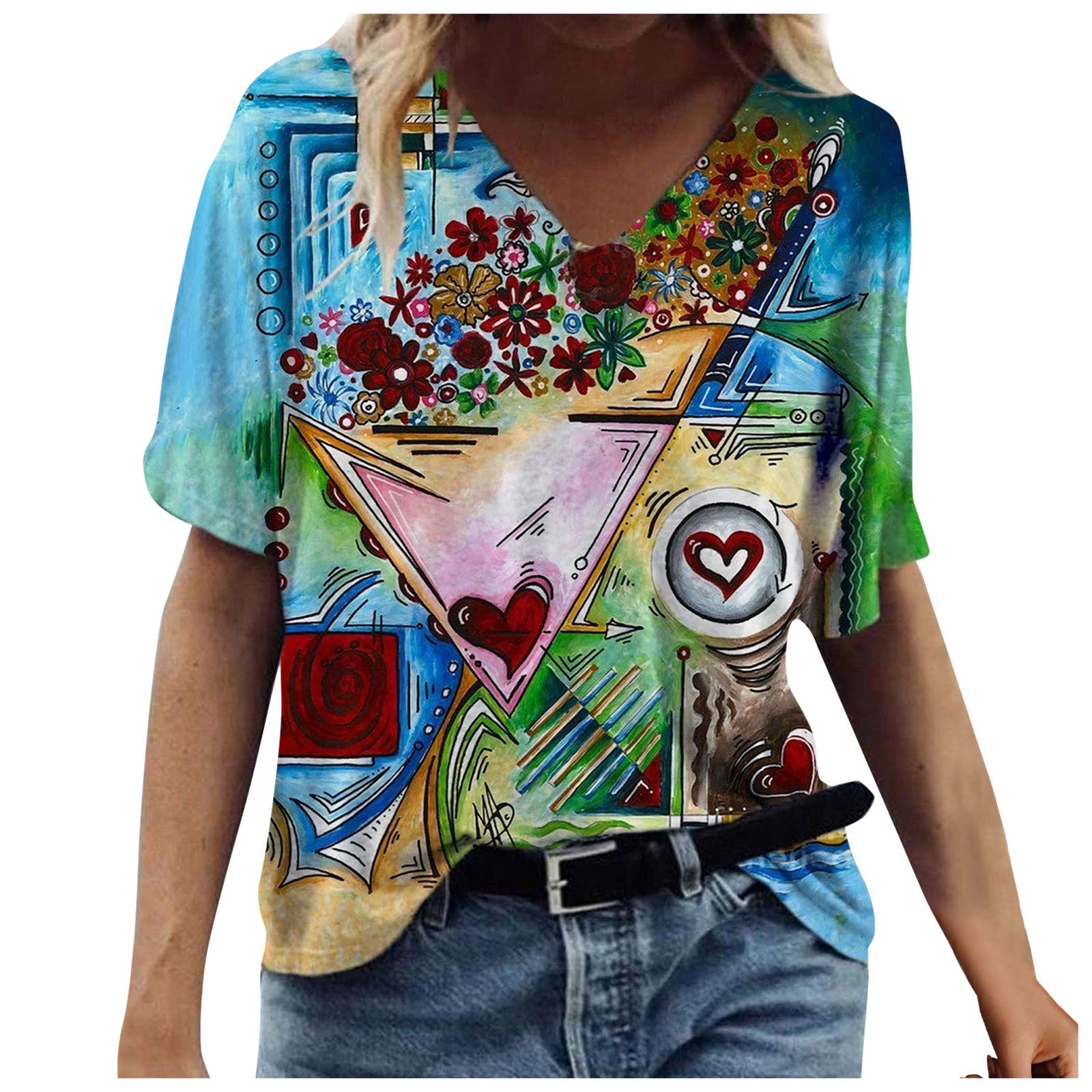 Trendy Women's Summer Printed Short Sleeve Crew Neck T-Shirt - Casual Blouse for Daily Wear, Beach Outings & Summer Fashion