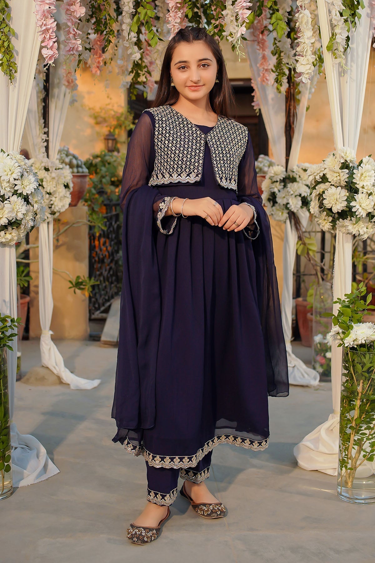 Navy Blue Chiffon Embroidered Stitched Suit for Women - Elegant Formal Wear for Weddings, Parties & Special Occasions