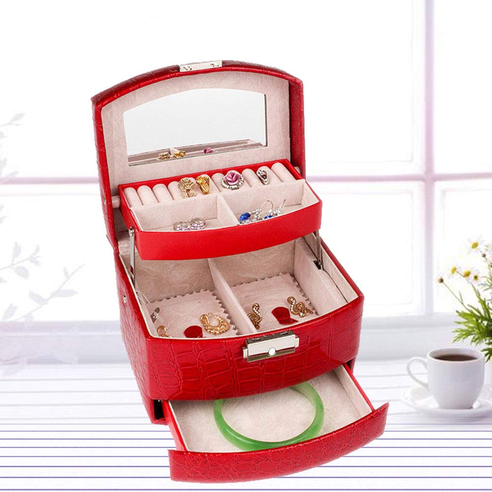 3-Layer Jewelry Box for Necklace & Ring Storage - Elegant Red Jewelry Organizer Case, Perfect Gift for Women - Home & Travel Jewelry Storage Solution