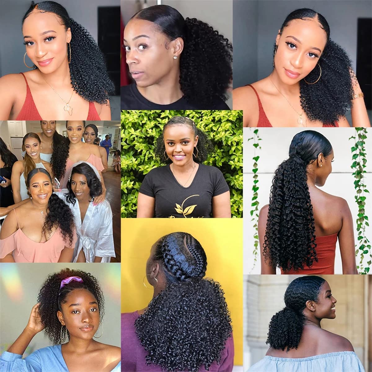 10A Brazilian Virgin Human Hair Drawstring Ponytail Extension - Afro Kinky Curly Clip-In Ponytail for Black Women (28 Inch, Natural Color) - Silky Soft Human Hairpiece for Everyday Wear, Parties & Special Occasions