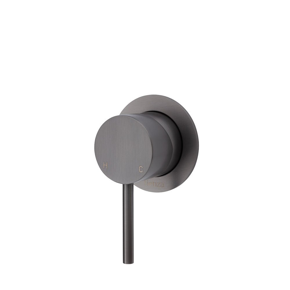 Fienza Kaya Small Round Plate Wall Mixer Faucet - Gunmetal Grey Finish for Bathroom & Kitchen Sink Installation