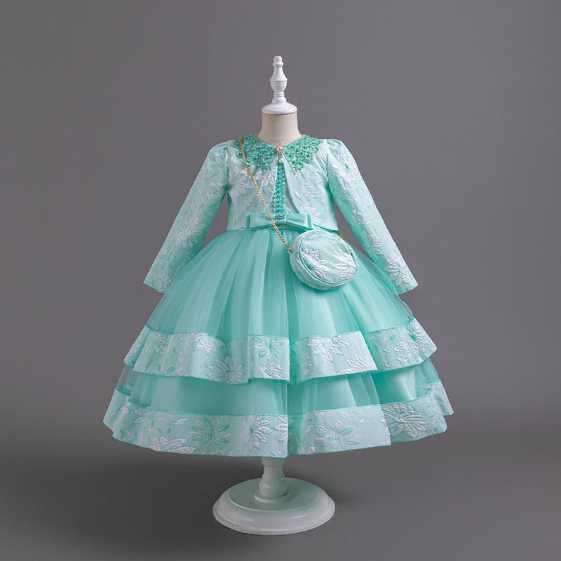 Princess Dress for Girls - Long Sleeve Round Neck Party Gown | Perfect for Birthday, Halloween, Christmas & Special Occasions