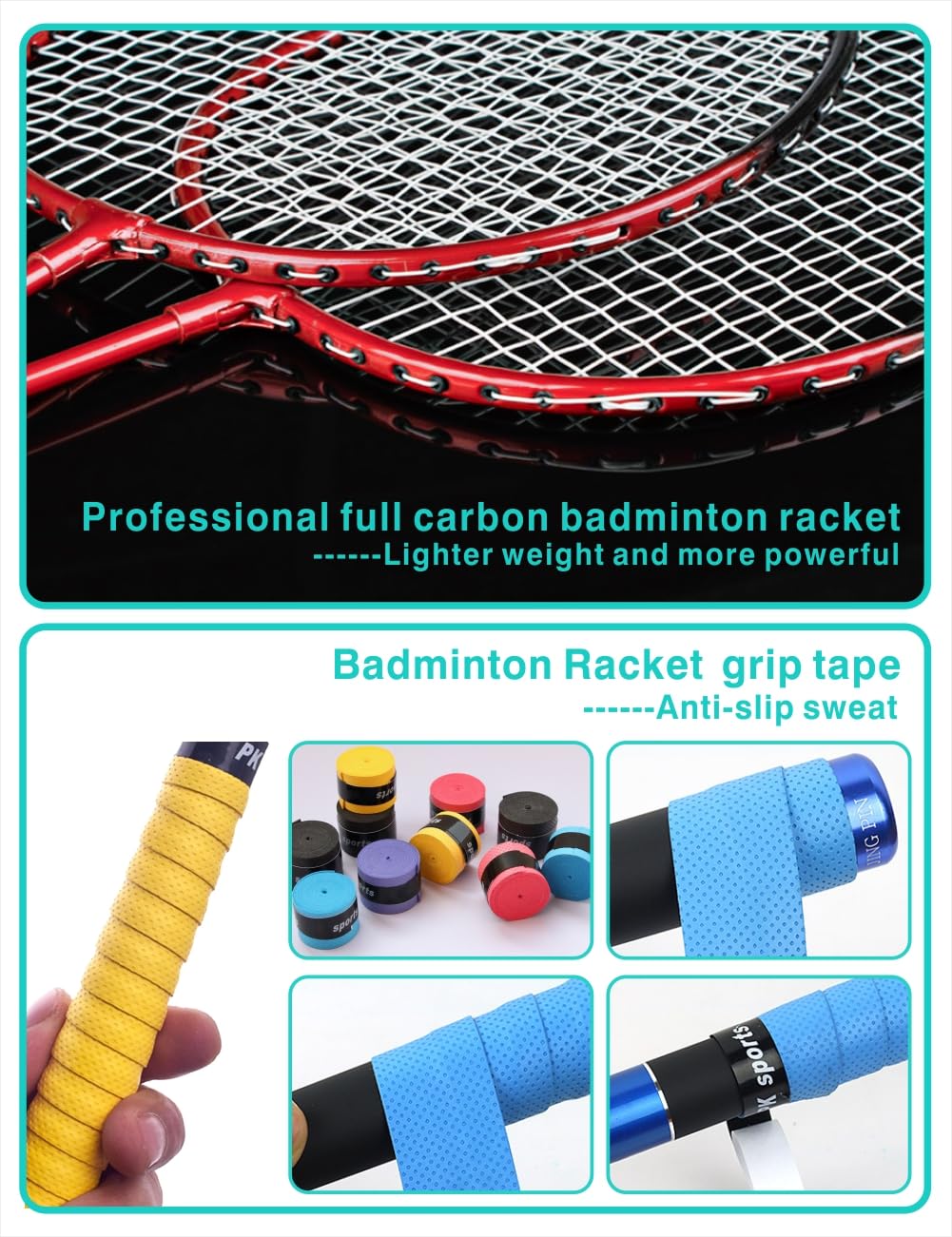 Portable Badminton Net Set with Storage Base - 10x5 ft Net, 4 Rackets, 4 Shuttlecocks & 8 Grip Tapes - Outdoor/Indoor Sports Equipment for Backyard, Beach, Park & Gym Games