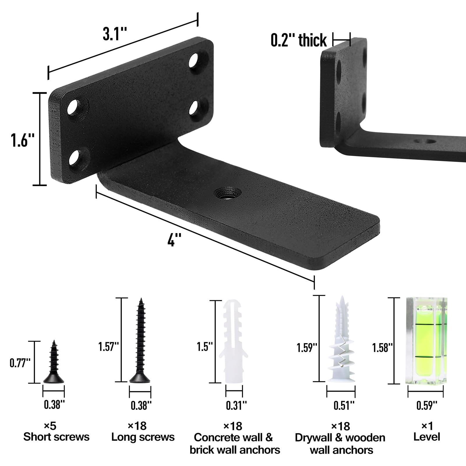 Heavy Duty Floating Shelf Brackets 4-Inch (1/5'' Thick) - Hidden Shelves Hardware, Cast Iron L Brackets for Rustic Industrial Wall Shelving - 4 Pack - Perfect for Living Room, Kitchen & Bathroom Storage
