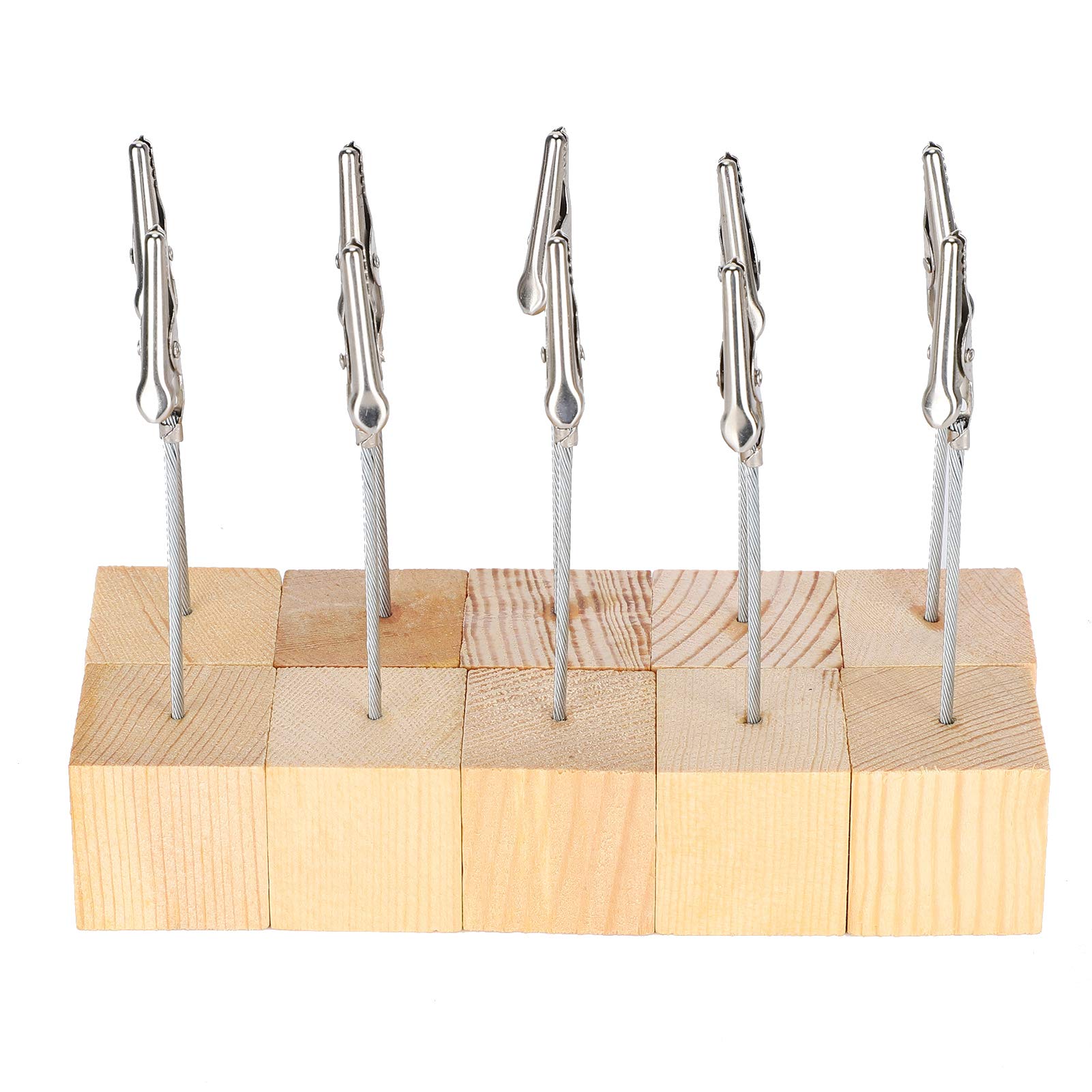 Gojiny 10pcs Alligator Clamp with Wooden Base - Mini Note Holder, Memo Clip, Table Number Stand for Office, Restaurant, Wedding - Lightweight Cube Design for Organizing Papers, Menus, and Name Cards