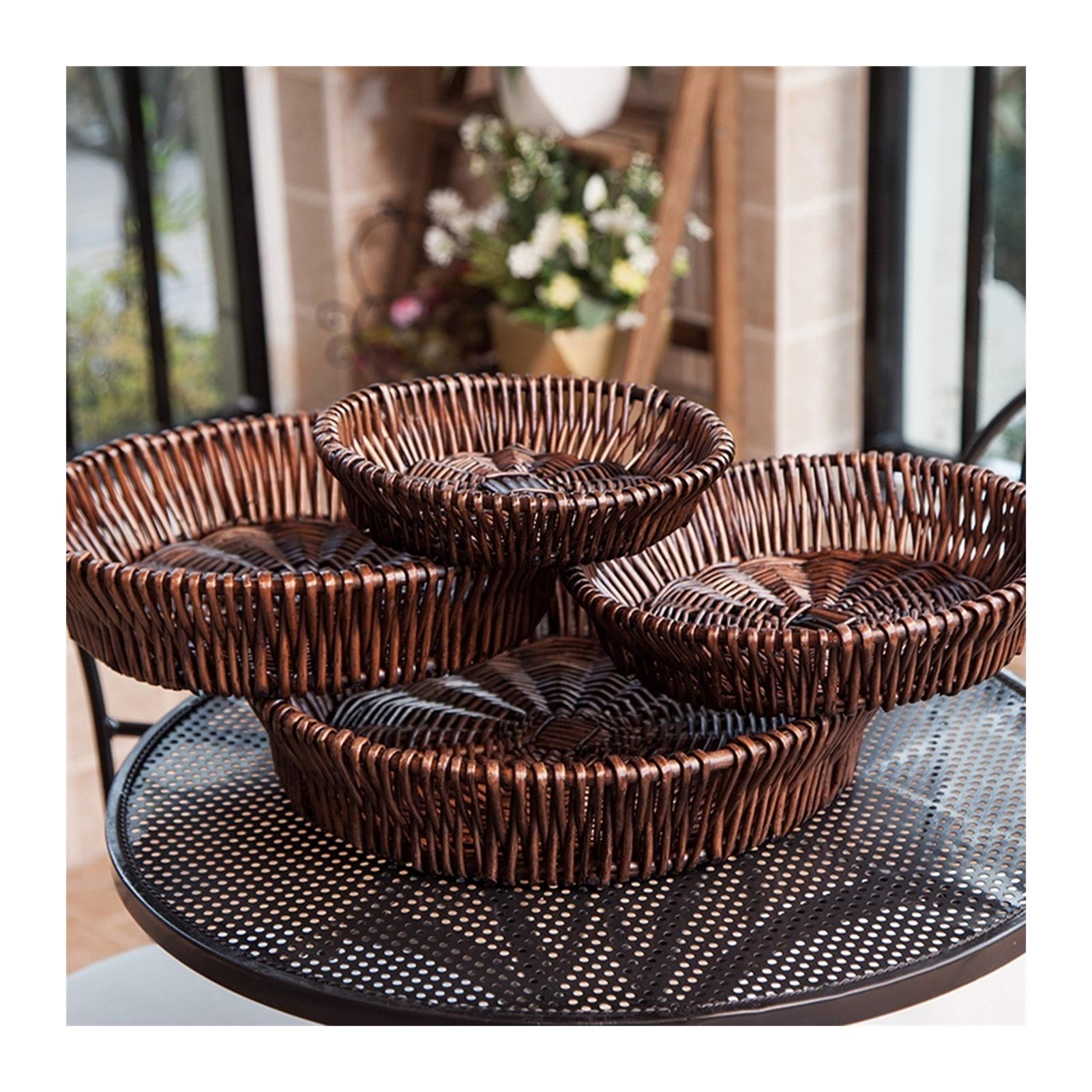 MAHFEI Woven Bread Basket Set - 4PCS Oval Rattan Storage Baskets for Bread, Fruits & Snacks | Hand-Woven Natural Brown Kitchen & Restaurant Organizer | Perfect for Home, Bakery & Dining Decor