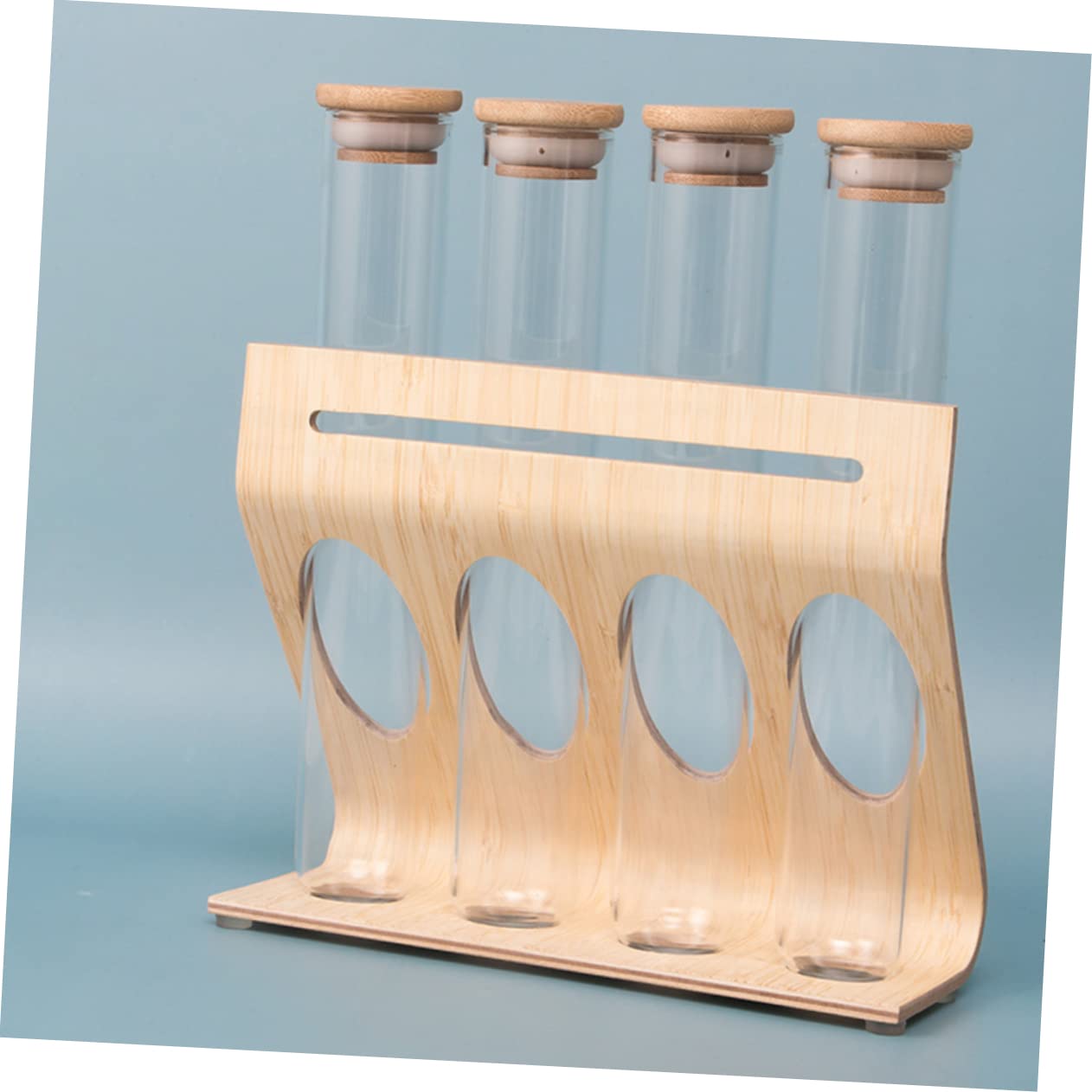 Cabilock 12-Piece Glass Test Tube Set with Wooden Holder Rack & Stoppers - Clear Glass Storage Jars for Coffee Beans, Spices, Tea, Sugar & Candy - Perfect for Kitchen Organization, Coffee Shops & DIY Craft Display