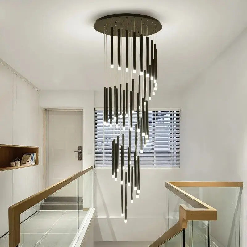 Modern Staircase Chandelier Lighting - Elegant Crystal Pendant Light Fixture for Hallway, Foyer & Stairwell Decor - Perfect for Home, Hotel & Office Interior Design