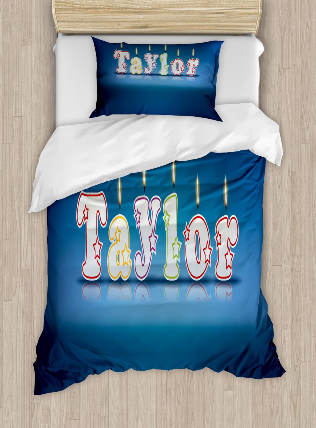 Ambesonne Taylor Duvet Cover Set - Blue & Multicolor Happy Occasion Candles Design, 2-Pack Twin Size Bedding with 2 Duvet Covers & 2 Pillowcases | Perfect for Guest Rooms, Dorms & Cozy Bedroom Decor