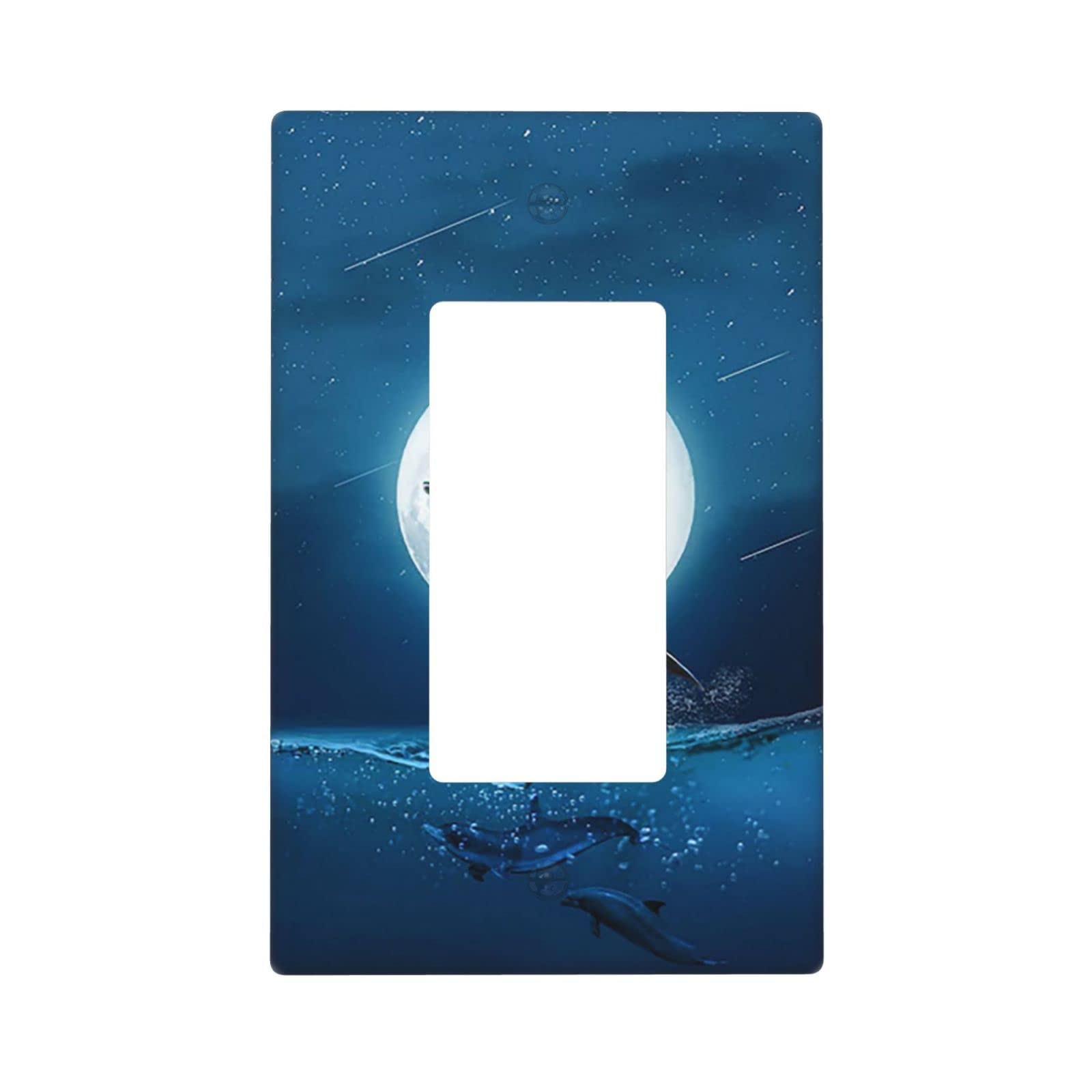 Night Sky Moon Whale 1 Gang Rocker Light Switch Cover - Decorative Plastic Wall Plate for Electrical Outlets - Perfect for Kitchen, Bedroom & Home Decor (Ideal for Nursery, Kids Room & Celestial Theme Decor)