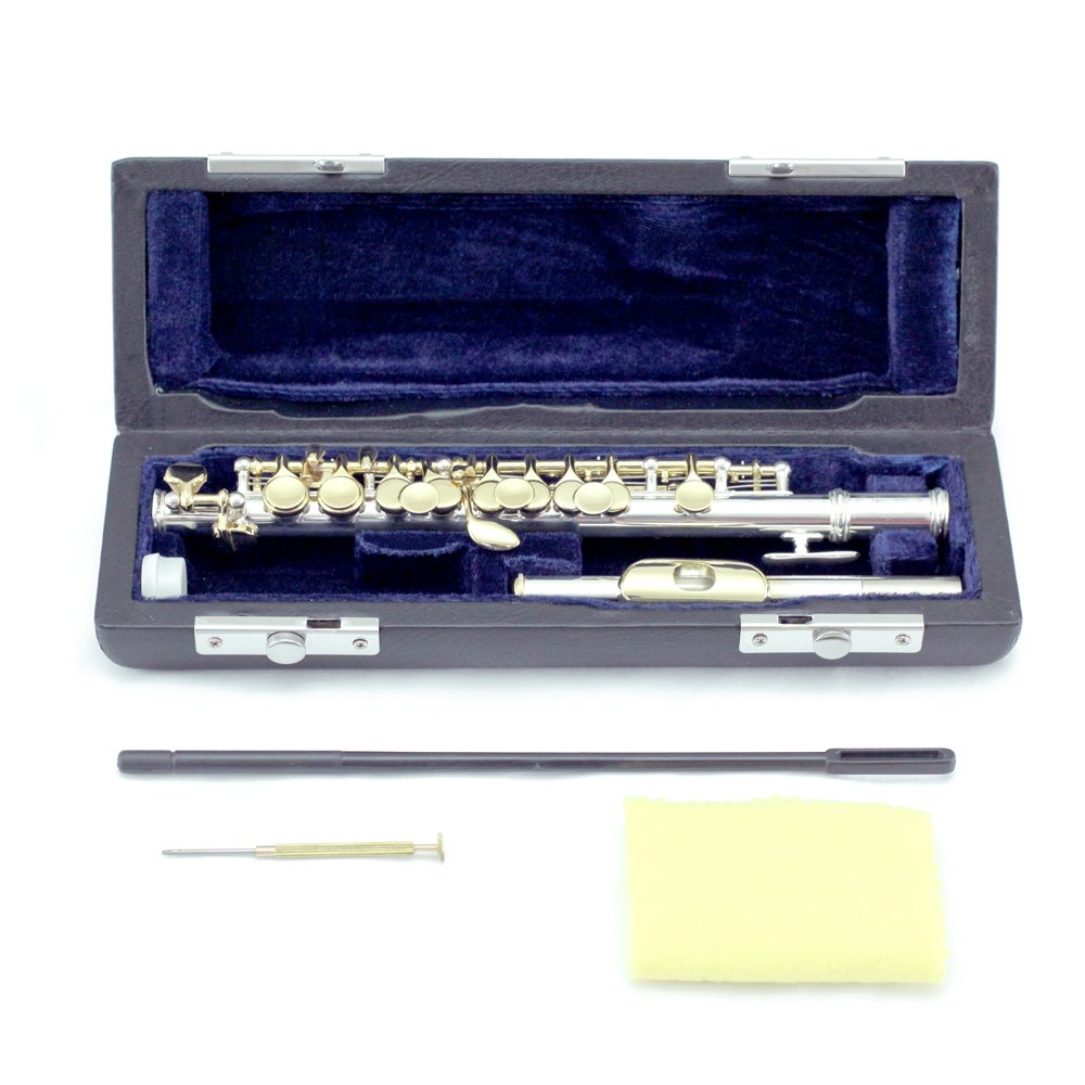 Premium Sky Paititi Band Approved C Key Piccolo Flute - Silver/Gold Finish with Hard Case, Cleaning Rod, Cloth, Joint Grease & Screwdriver - Professional Quality Sound for Marching Band, Orchestra & Solo Performances