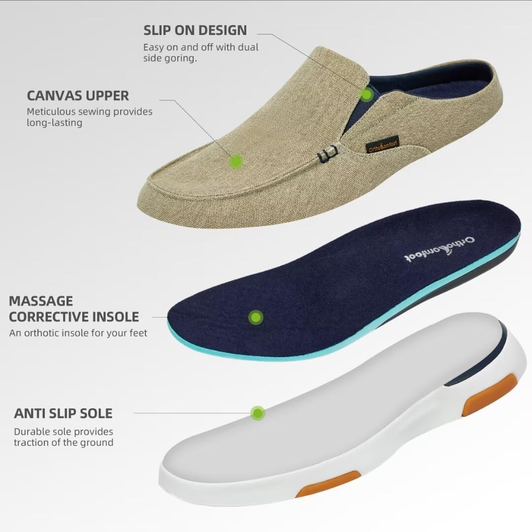 OrthoComfoot Men's Orthopedic Slip-On Loafers - Arch Support Walking Shoes for Plantar Fasciitis, Flat Feet & Heel Pain Relief - Comfortable Orthotic Casual Shoes for Work, Travel & Daily Wear
