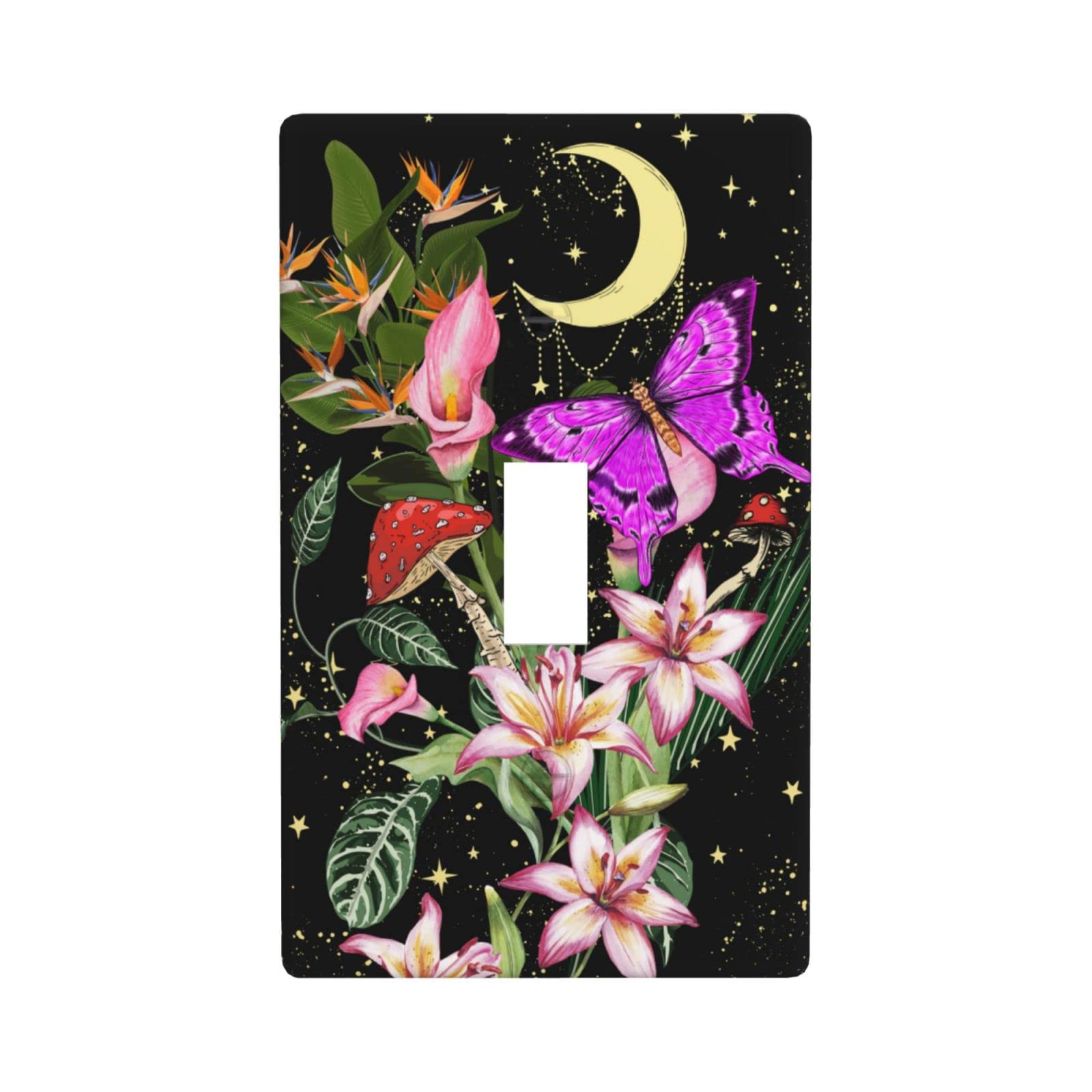 Decorative Mushroom Butterfly Flowers Single Gang Toggle Light Switch Wall Plate Cover - Stylish Kitchen & Home Decor Accessory for Living Room, Bedroom, Nursery