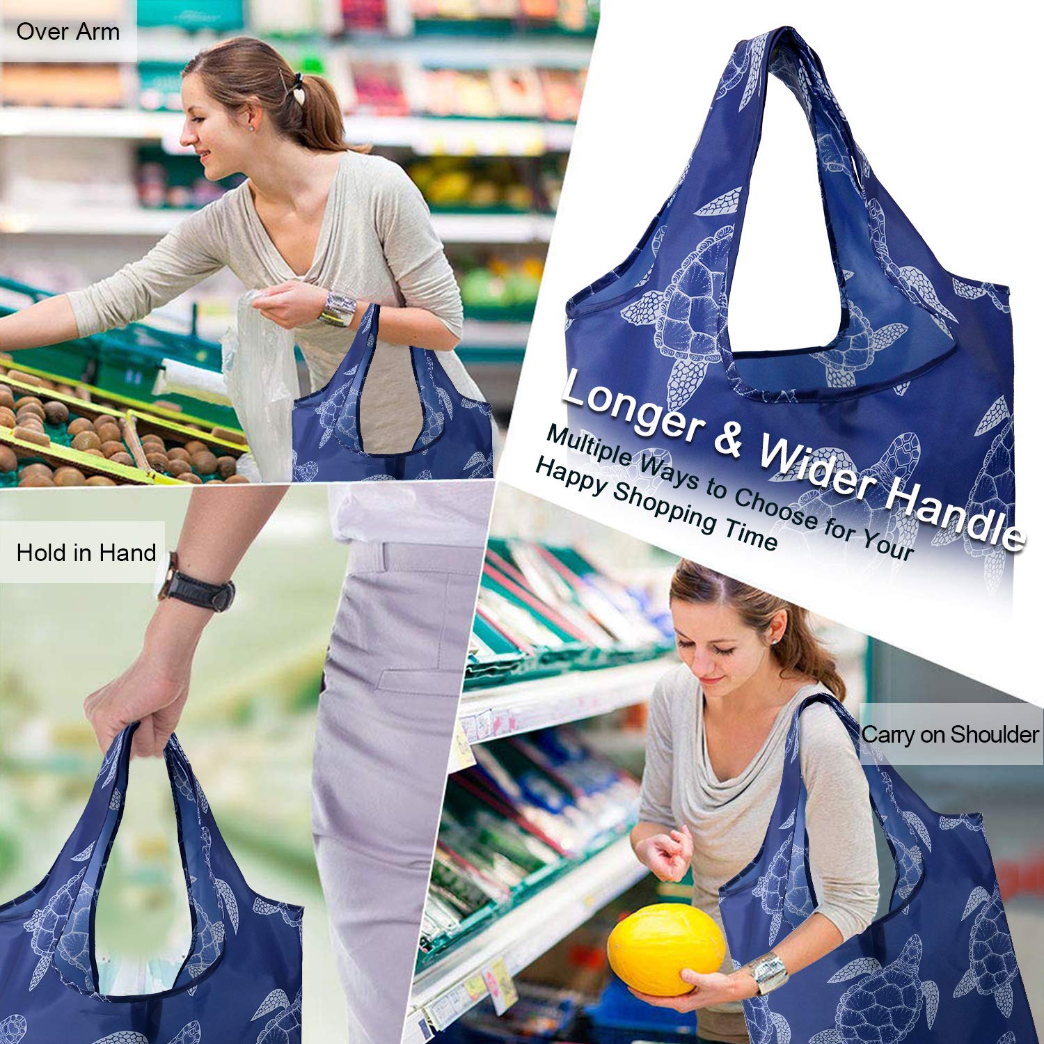 BeeGreen Reusable Shopping Bags for Women - 10 Pack XL Grocery Totes with Zipper Pouch | Cute Animal Print Eco-Friendly Bags | Machine Washable & Durable | Perfect for Grocery Shopping, Farmers Market & Beach Trips
