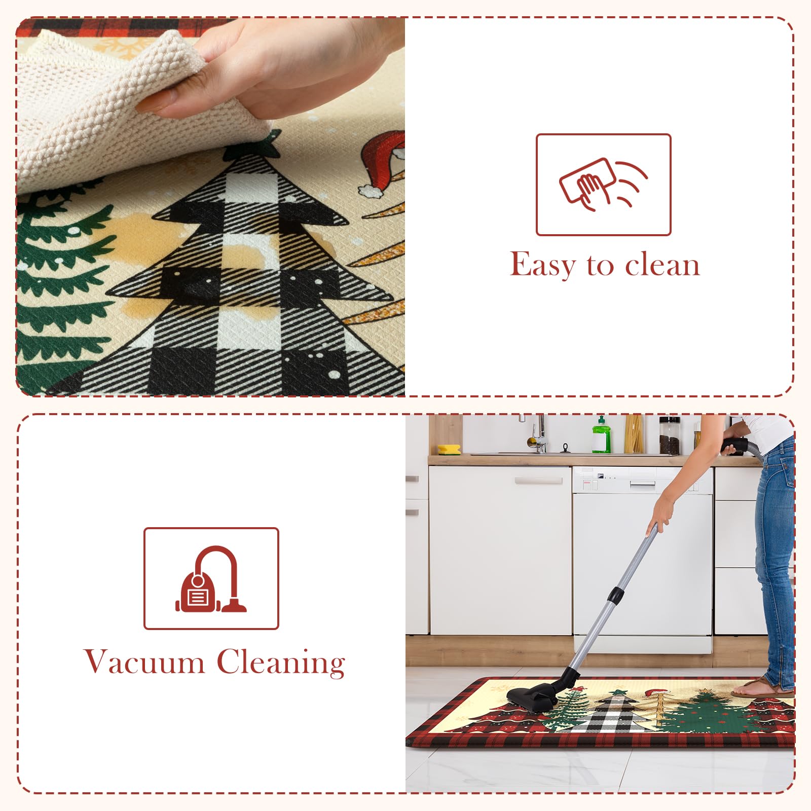 KIMODE Christmas Tree Kitchen Rugs - 2-Piece Anti-Fatigue Memory Foam Floor Mats for Kitchen, Office & Laundry - Non-Slip Standing Desk Mats (17