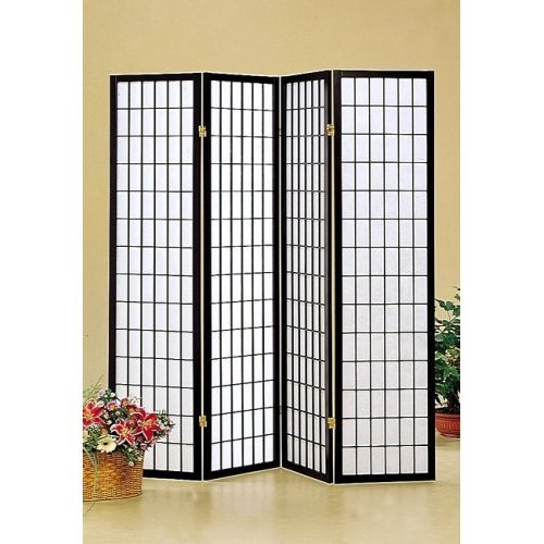4 Panel Black Oriental Shoji Screen Room Divider - Traditional Japanese Folding Partition for Home Decor, Office Privacy & Zen Meditation Spaces