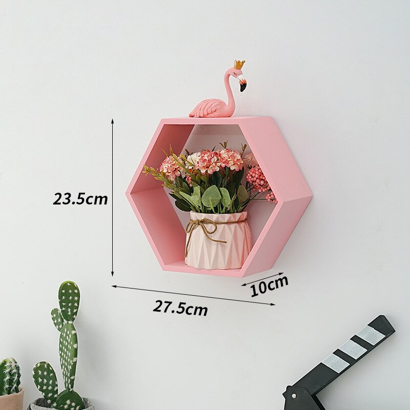Hexagon Wood Wall Shelf - Modern Geometric Floating Shelves for Home Decor, Bathroom, Bedroom & Living Room Storage | Rustic Wooden Display Shelf for Plants, Books & Decorative Items