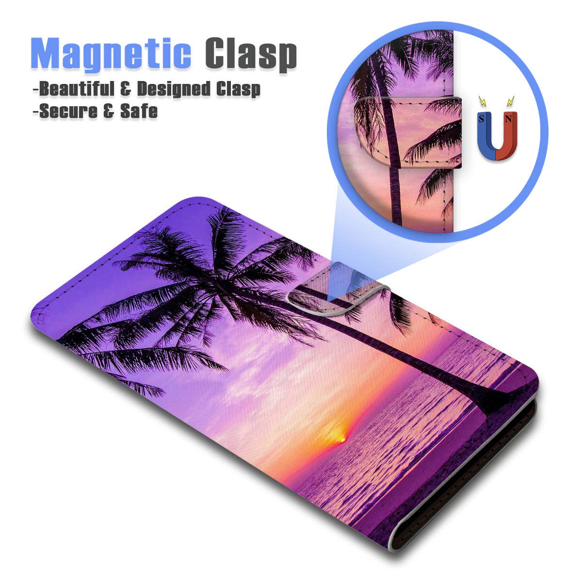 Premium Flip Wallet Phone Case for iPhone Xs Max - Twilight Beach Sea Palm Design (A24194) | Slim Protective Cover with Card Slots for Everyday Use & Travel