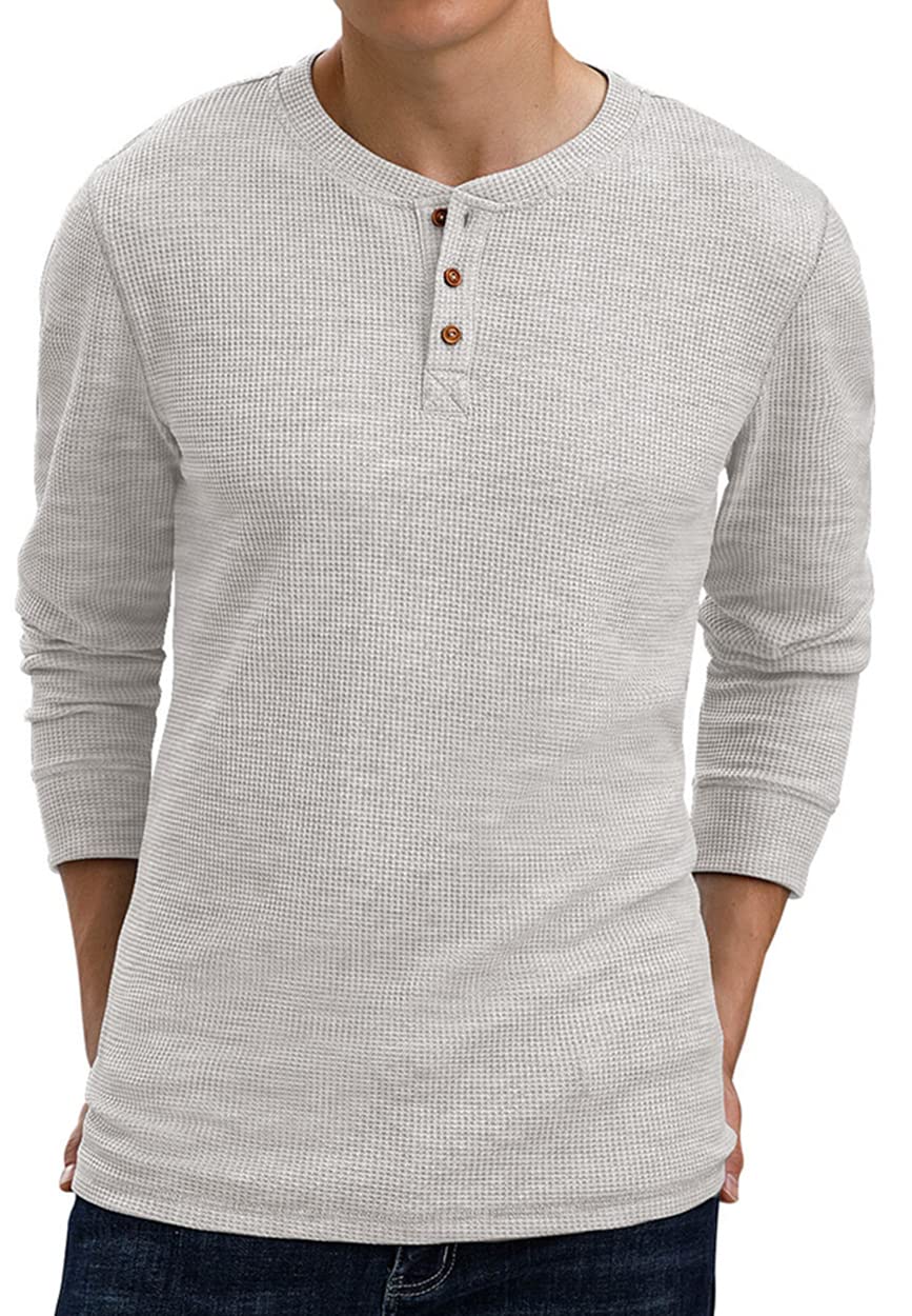 Sailwind Men's Long Sleeve Waffle Henley Shirt - Soft Thermal Casual Button Down Top for Fall & Winter - Perfect for Outdoor Activities, Camping and Layering