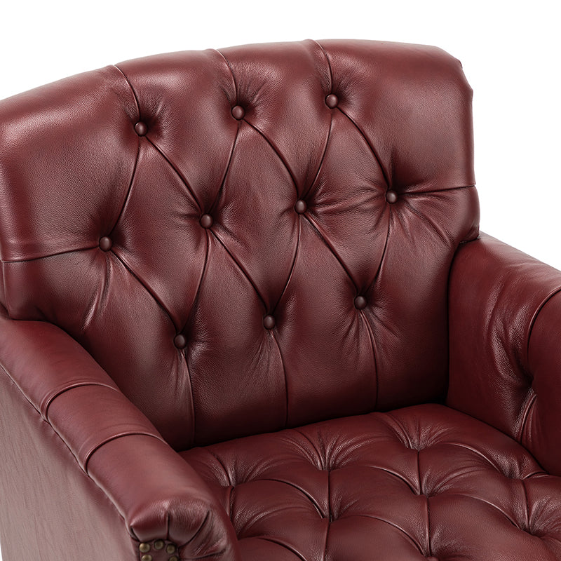 Premium Genuine Leather Armchair - Handcrafted Modern Lounge Chair for Living Room, Office & Study - Brown Leather Recliner with Solid Wood Frame - Perfect for Home Decor & Relaxation