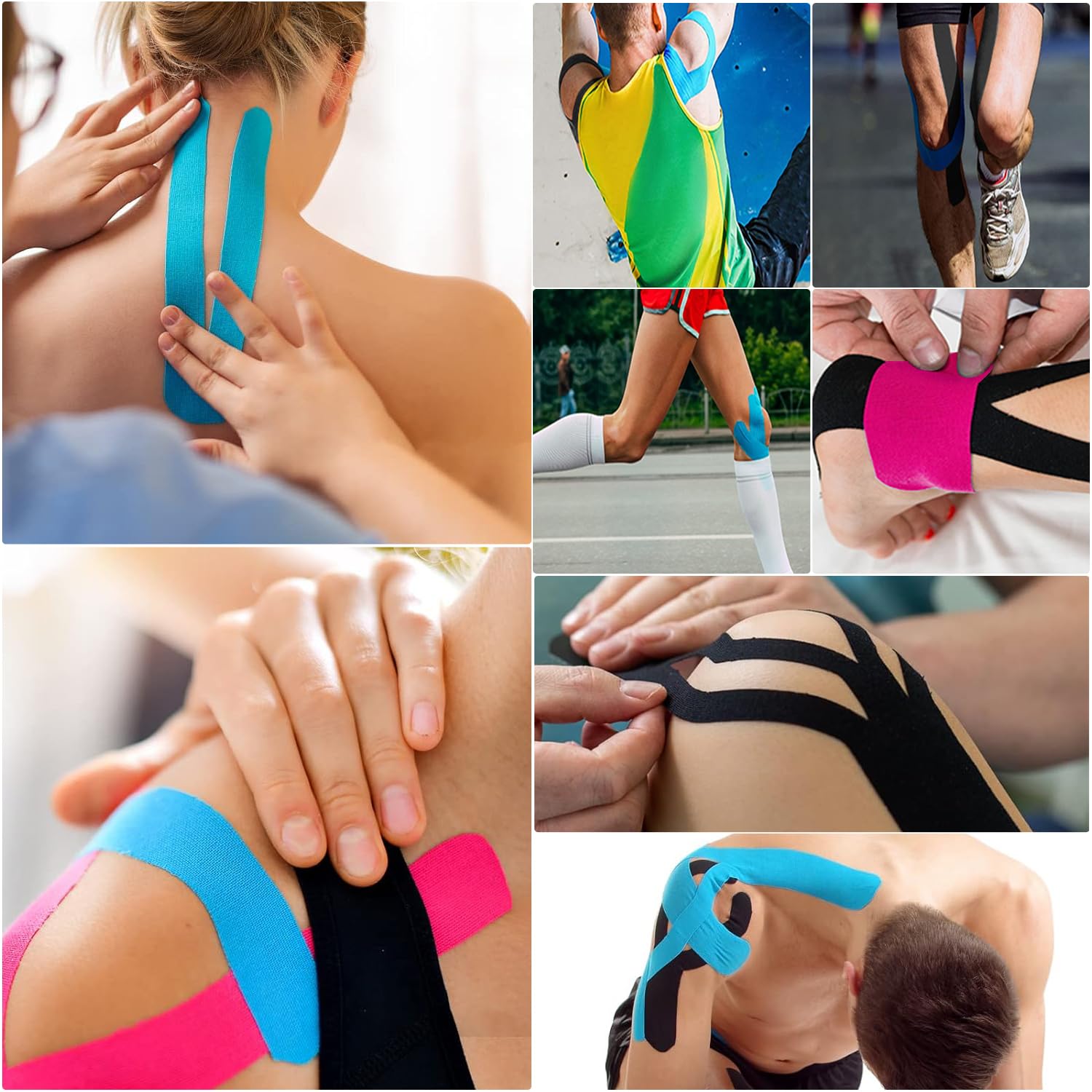 ZSMJAER Kinesiology Tape 2 Rolls (Blue & Pink) - 5m x 5cm Elastic Waterproof Athletic Tape for Shoulder, Knee, Neck & Muscle Pain Relief - Perfect for Sports Recovery, Physical Therapy & Injury Support