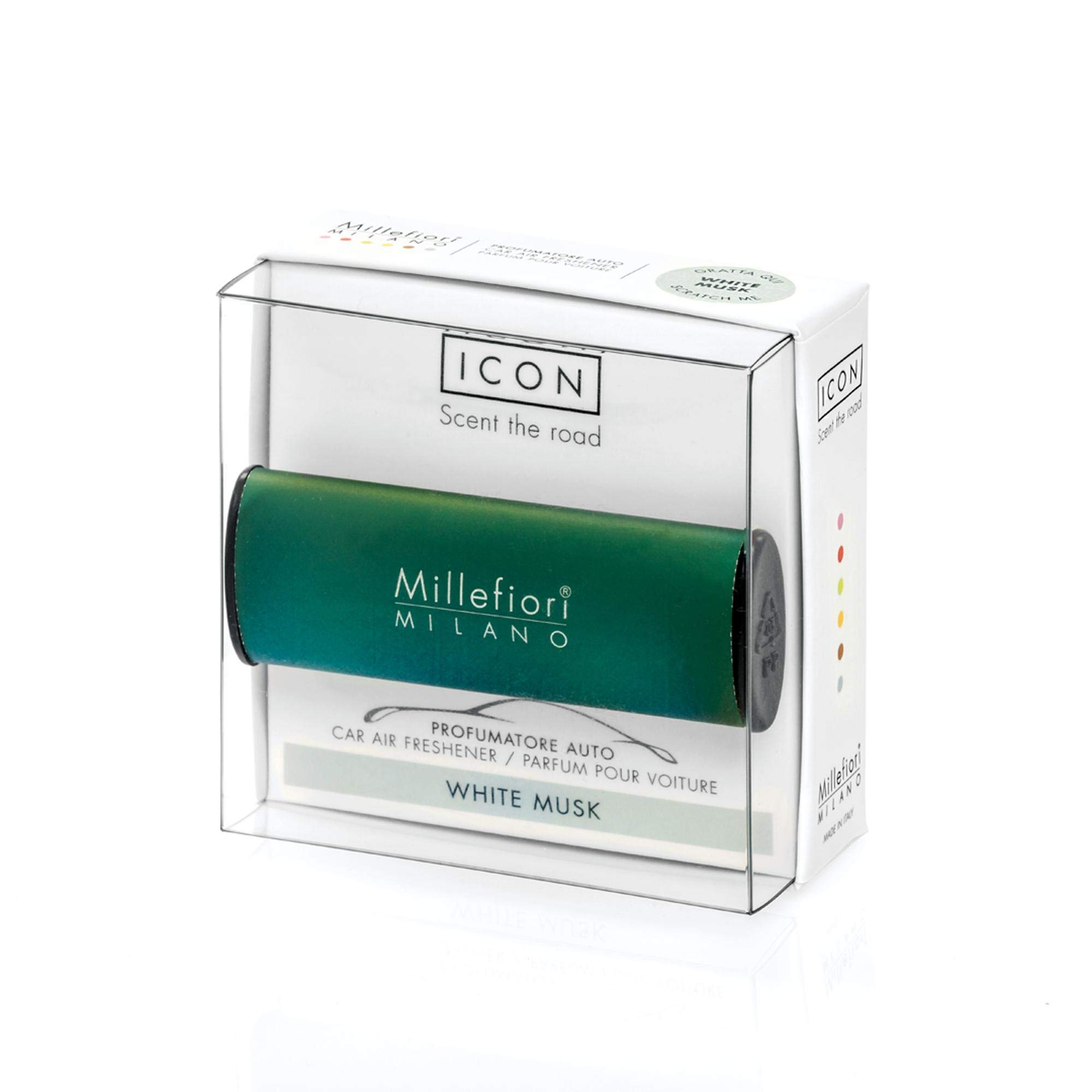 Millefiori Milano White Musk Car Air Freshener - Long Lasting Luxury Scent for Cars, Home & Office | Premium Italian Fragrance for Fresh & Inviting Spaces