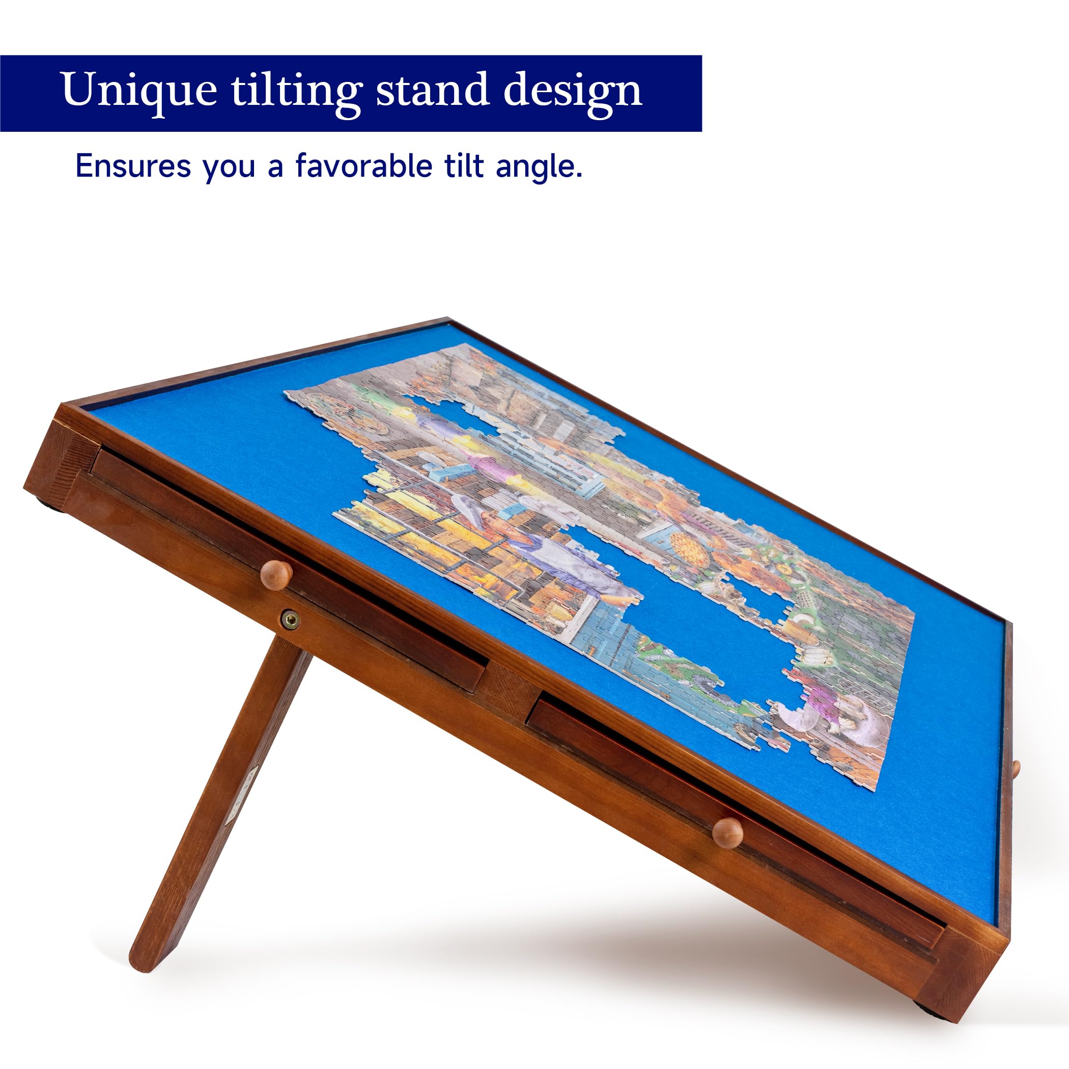 Premium Jigsaw Puzzle Table with Foldable Legs & Adjustable Stand - Large Puzzle Board with PP Cover & 6 Storage Drawers - Holds 1500, 1000, 500 Piece Puzzles - Perfect for Family Game Nights, Relaxation & Home Decor