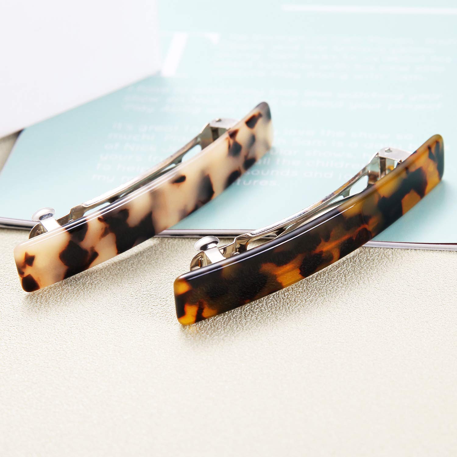 2PCS French Style Hair Barrettes - Tortoise Shell Celluloid Rectangle Hair Clips for Women - Perfect for Weddings, Parties & Everyday Elegance