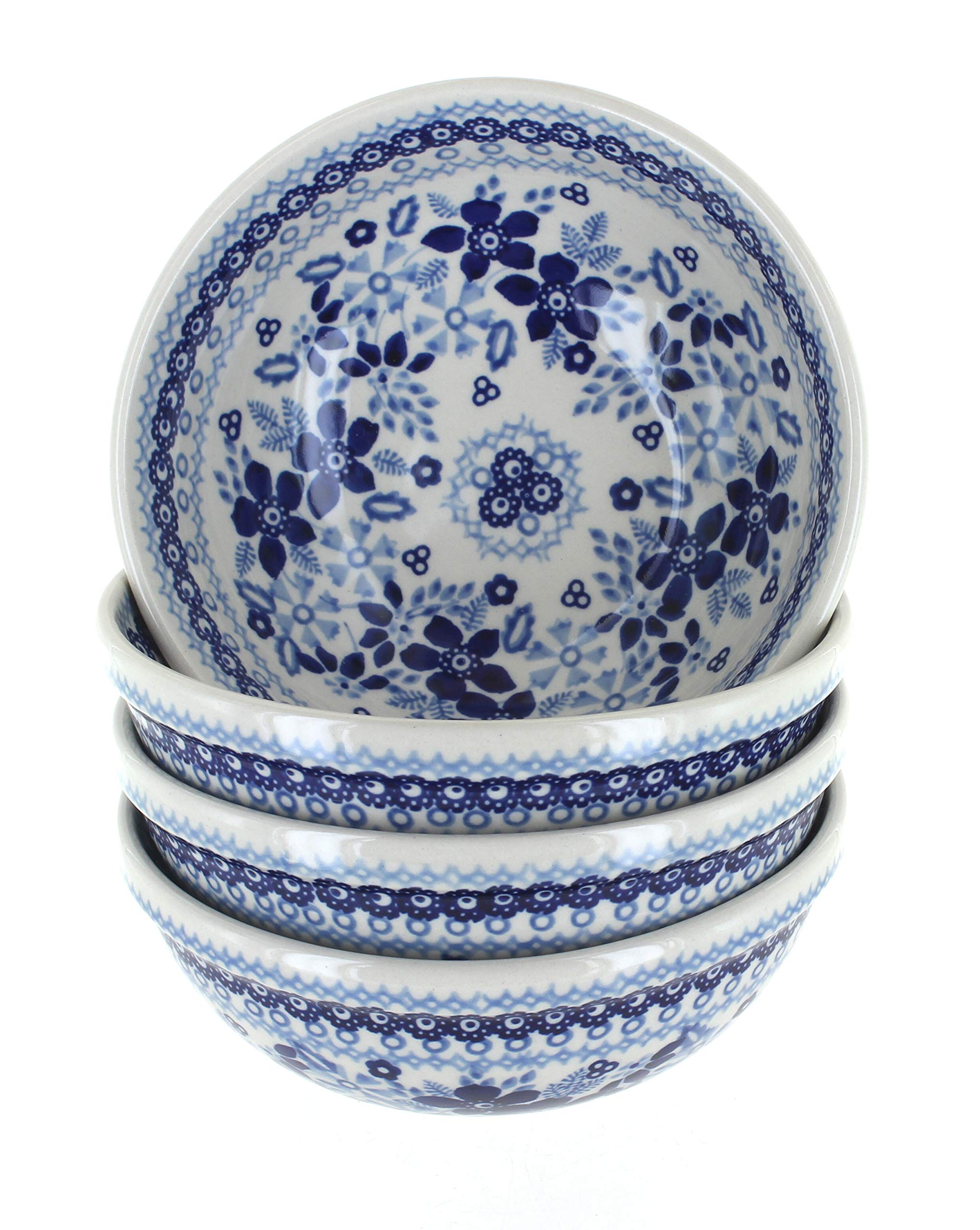 Vintage Blue Rose Polish Pottery 4-Piece Dessert Bowl Set - Handmade Ceramic Bowls for Tea, Ice Cream & Fruit Serving - Perfect for Home Decor & Gift Giving