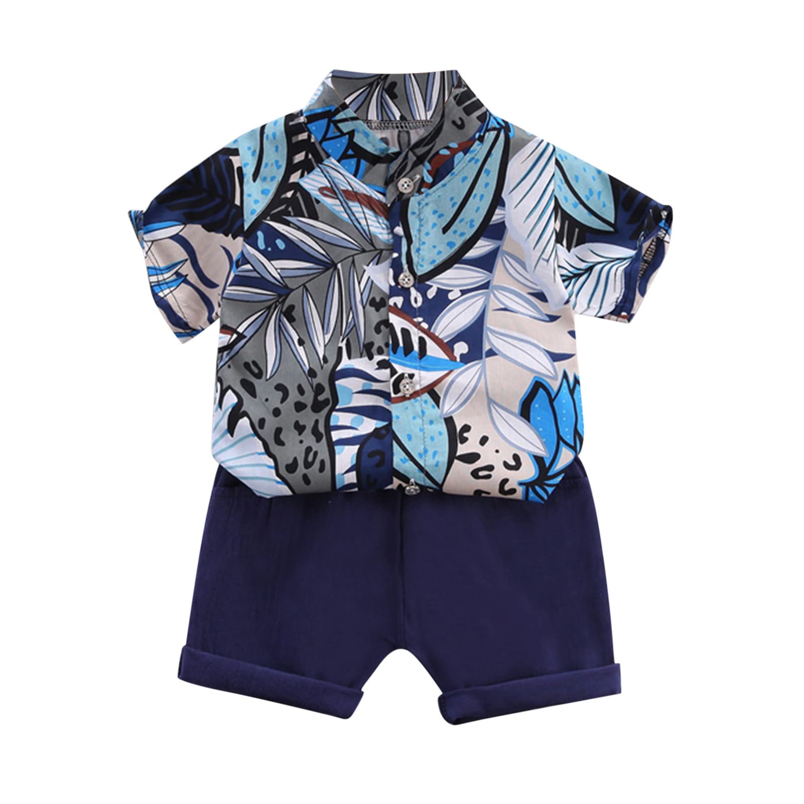 Boys' Hawaiian Floral 2-Piece Summer Outfit - Short Sleeve Button Down Shirt & Bermuda Shorts Set | Beach Vacation, Birthday Party, Tropical Theme Outfits for Toddlers