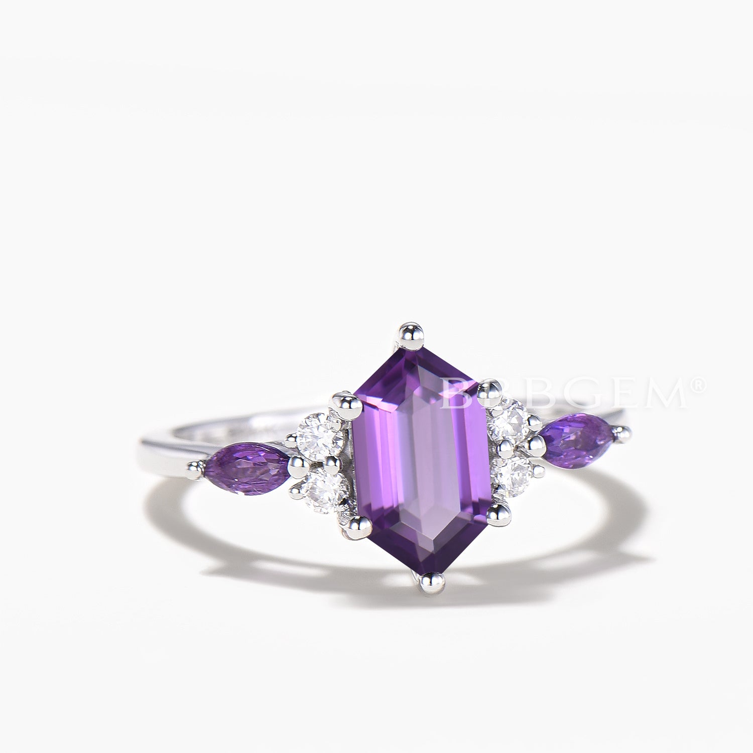 Natural Amethyst Hexagon Cut Engagement Ring with Diamond Cluster - Perfect for Wedding Proposals & Anniversary Gifts