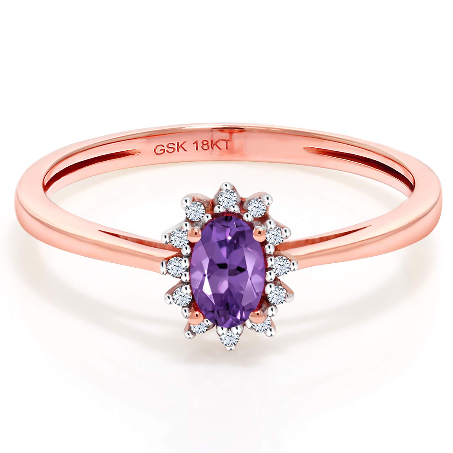 0.28 Ct Oval Purple Amethyst & White Diamond 18K Rose Gold Ring for Women - Elegant Gemstone Jewelry for Engagement, Anniversary & Special Occasions