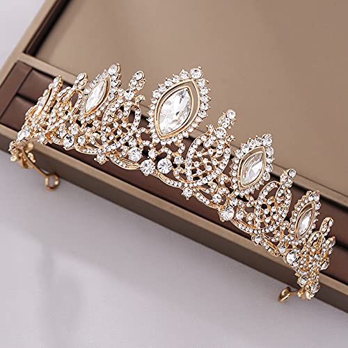 Elegant Baroque Crystal Crown Tiara for Women - Gold Rhinestone Bridal Hair Jewelry & Wedding Headpiece - Perfect for Brides, Prom, Pageants, and Special Occasions