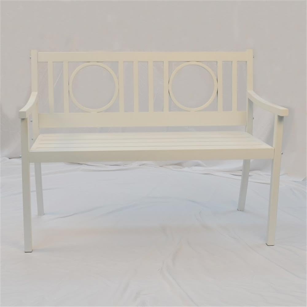 Gramercy White Outdoor Metal Bench – Durable Garden Patio Furniture for Backyard, Park, and Poolside Relaxation
