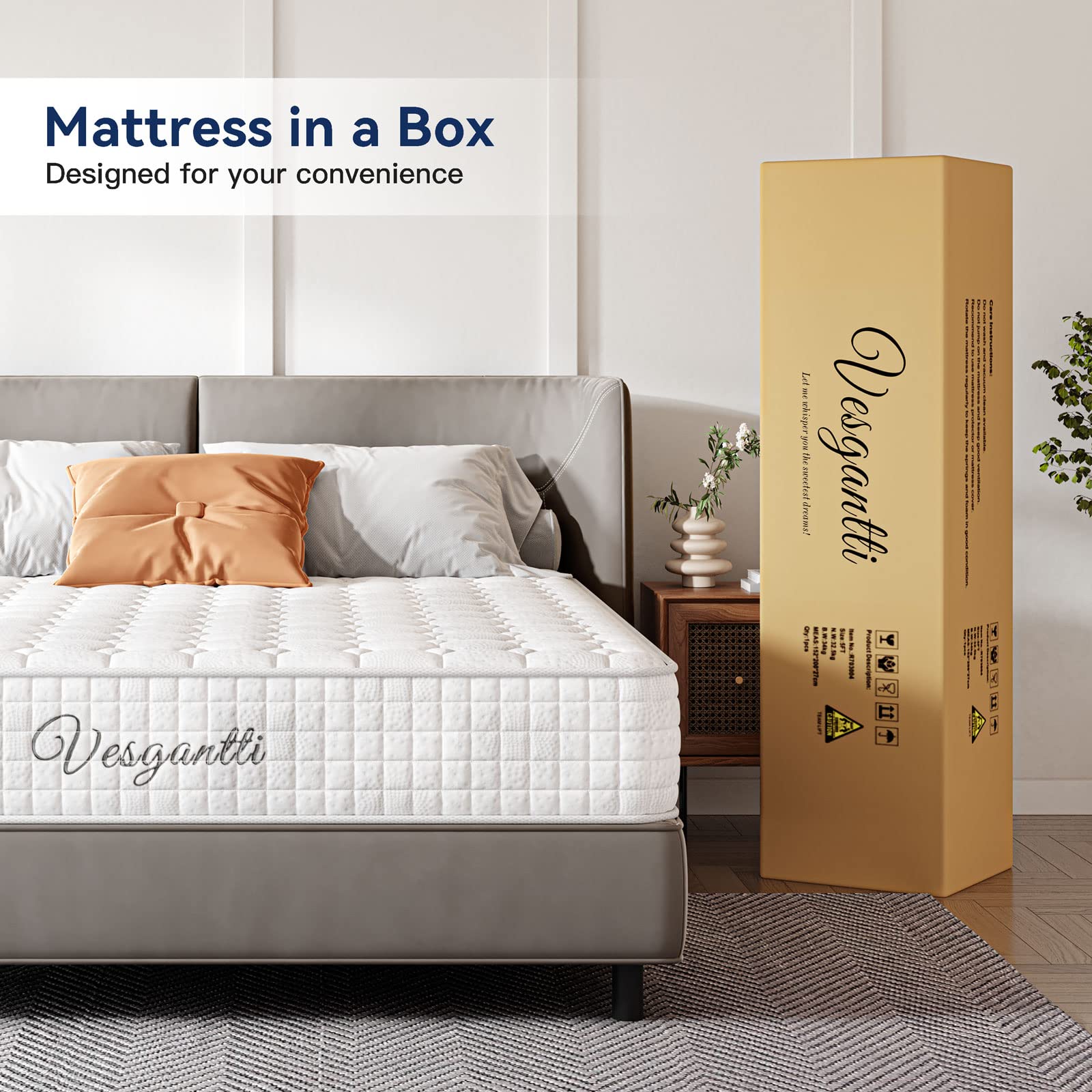 Vesgantti 8 Inch Hybrid Twin XL Mattress - Memory Foam & Pocket Spring Support, Medium Firm Feel, Breathable & Ergonomic Design for Back Pain Relief, Multiple Sizes & Styles, Perfect for Guest Rooms, Dorms & Small Spaces (White)