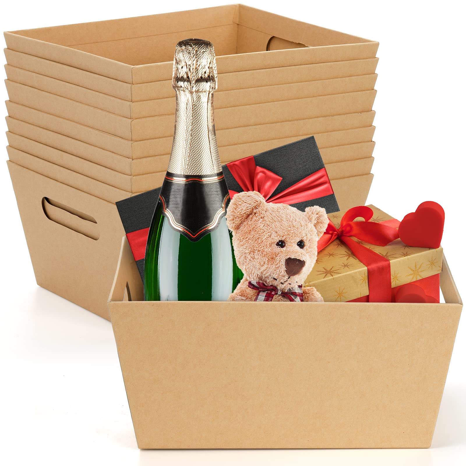 DEAYOU 10 Pack Kraft Paper Baskets with Handles - 5 LB Capacity Brown Gift Baskets for Wine, DIY Projects, Food Display, Snacks & Crafts - Perfect for Party Favors, Wedding Decor & Holiday Gifting