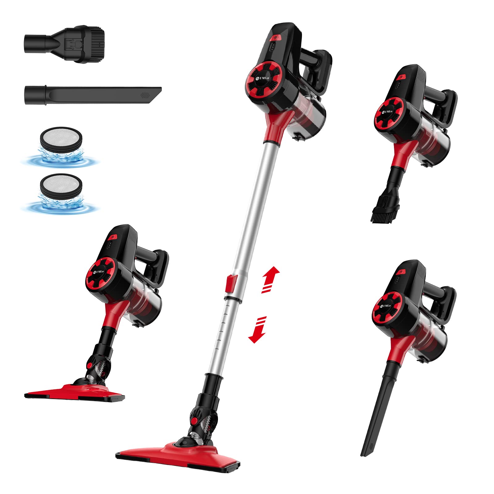 UMLo Cordless Vacuum Cleaner - 6-in-1 Ultra Lightweight Stick Vacuum with Rechargeable Battery, 40 Mins Runtime | Powerful Pet Hair Vacuum for Hardwood Floors & Home Cleaning | Perfect for Quick Cleanups & Pet Owners (N3 Ruby)