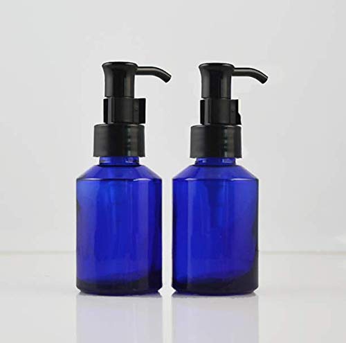2 Pack 60ML (2OZ) Refillable Cobalt Blue Glass Pump Bottles - Locking Lotion Dispenser for Creams, Serums & Toiletries | Perfect for Travel, Bathroom & Cosmetic Storage