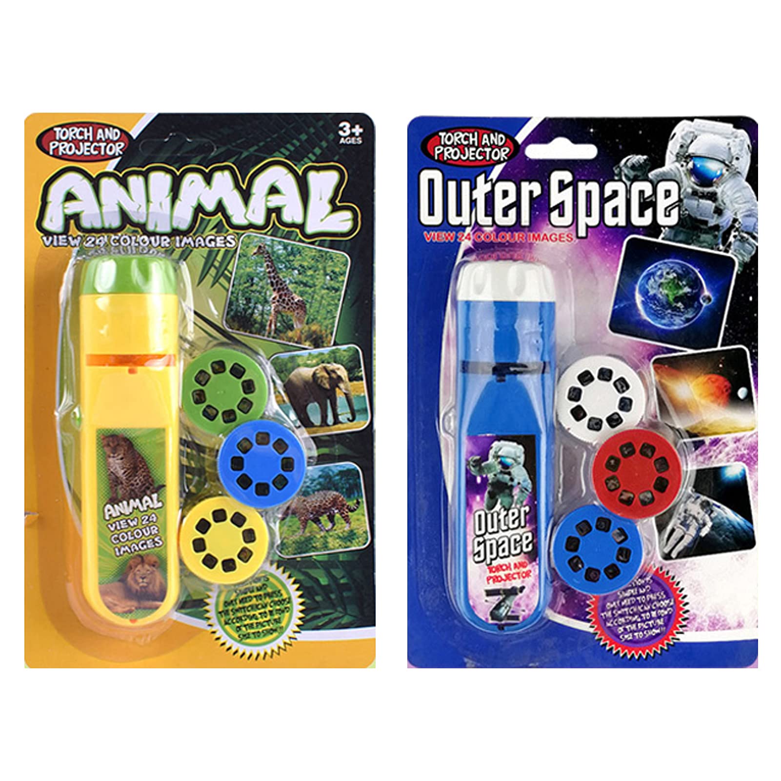 Yeelan 2-Pack Slide Projector Flashlight for Kids - Space & Animal World Projection Night Light with 48 Images | Educational Learning Toy, Bedtime Story Light for Toddlers, Children & Infants | Perfect for Nursery Decor, Camping & Sensory Play