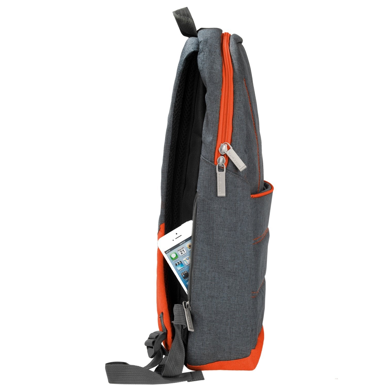 15.6 Inch Universal Laptop Backpack for Toshiba Satellite C55 B5100 & Dell Inspiron 15 5000 Series - Water Resistant Grey with Orange Trim - Perfect for Work, School, Travel & College Students
