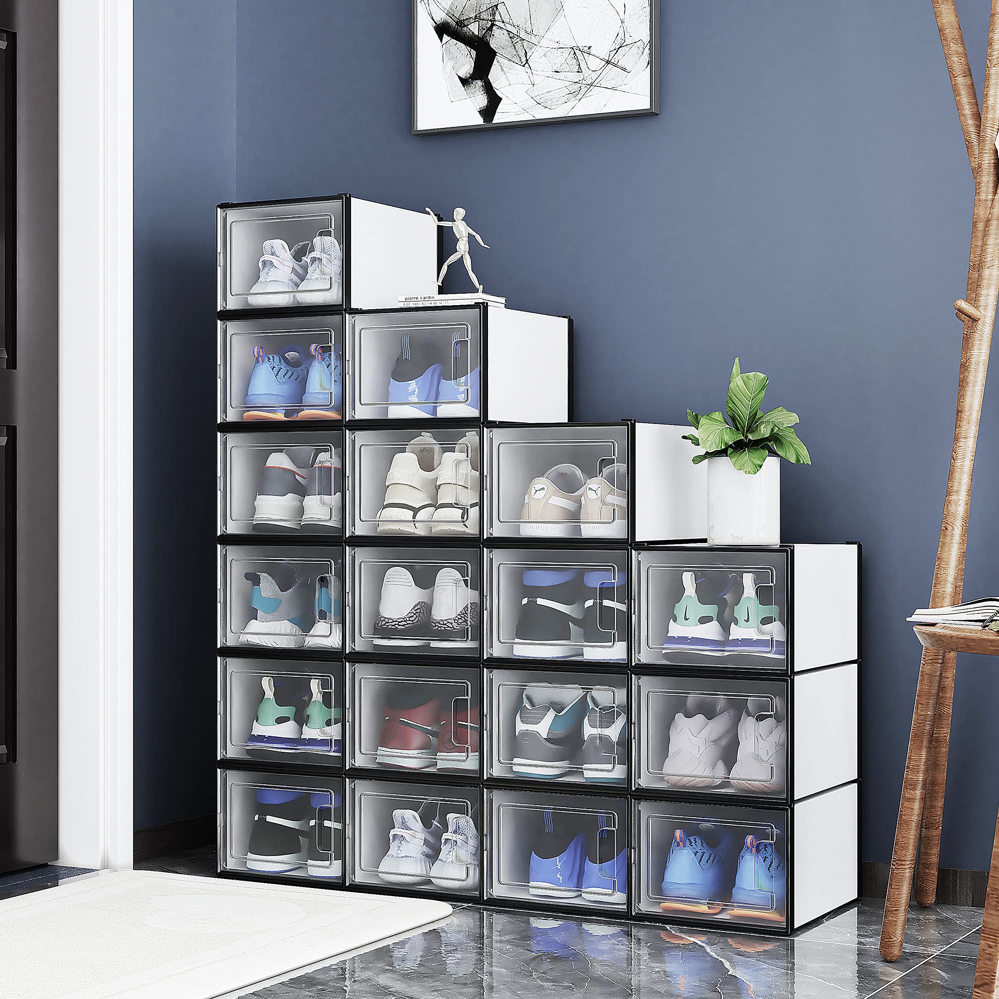 YITAHOME 12-Pack Extra Large Stackable Shoe Storage Box Organizer with Drawers - Clear Plastic Shoe Containers for Closet, Bedroom & Entryway Organization