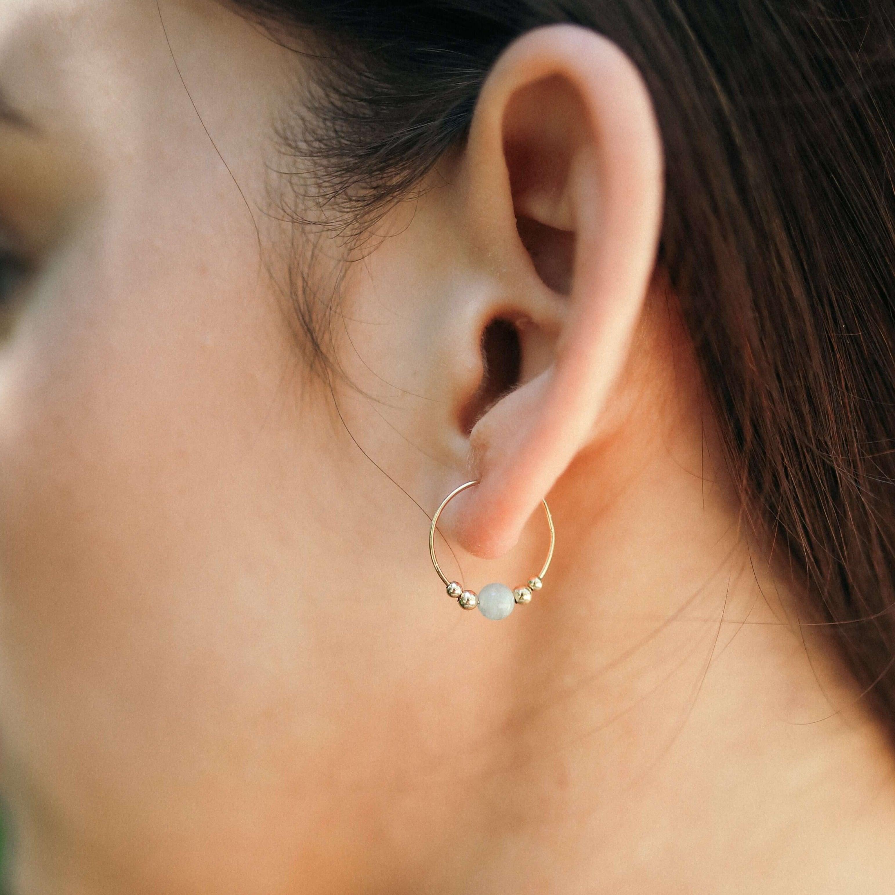 Tiny Blue Aquamarine Bead Hoop Earrings - Dainty Gemstone Jewelry for Women - Perfect for Everyday Wear, Parties & Gifts
